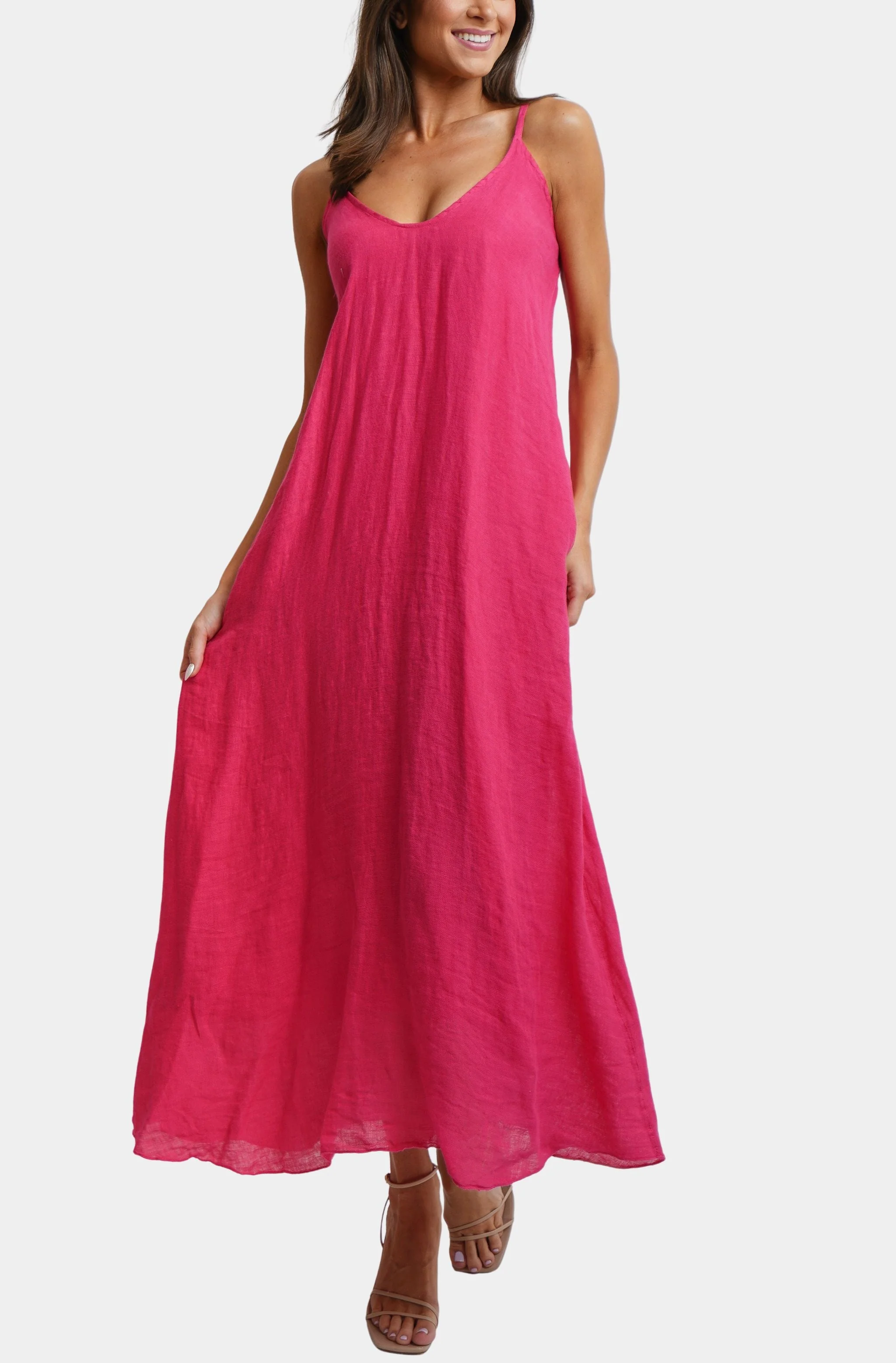 Spaghetti Adjustable Strap Maxi Dress W/Pockets - Image 2