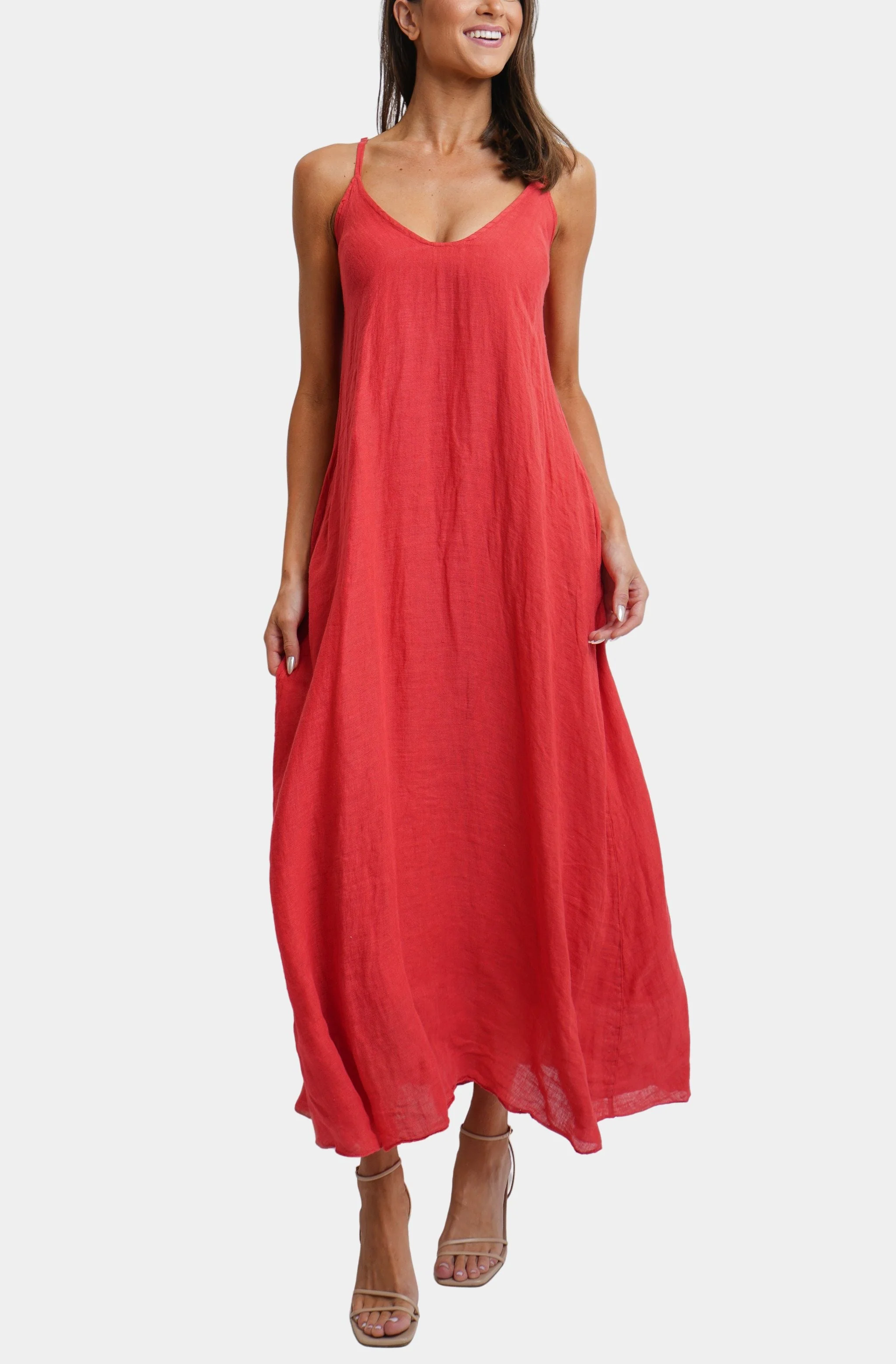 Spaghetti Adjustable Strap Maxi Dress W/Pockets - Image 2