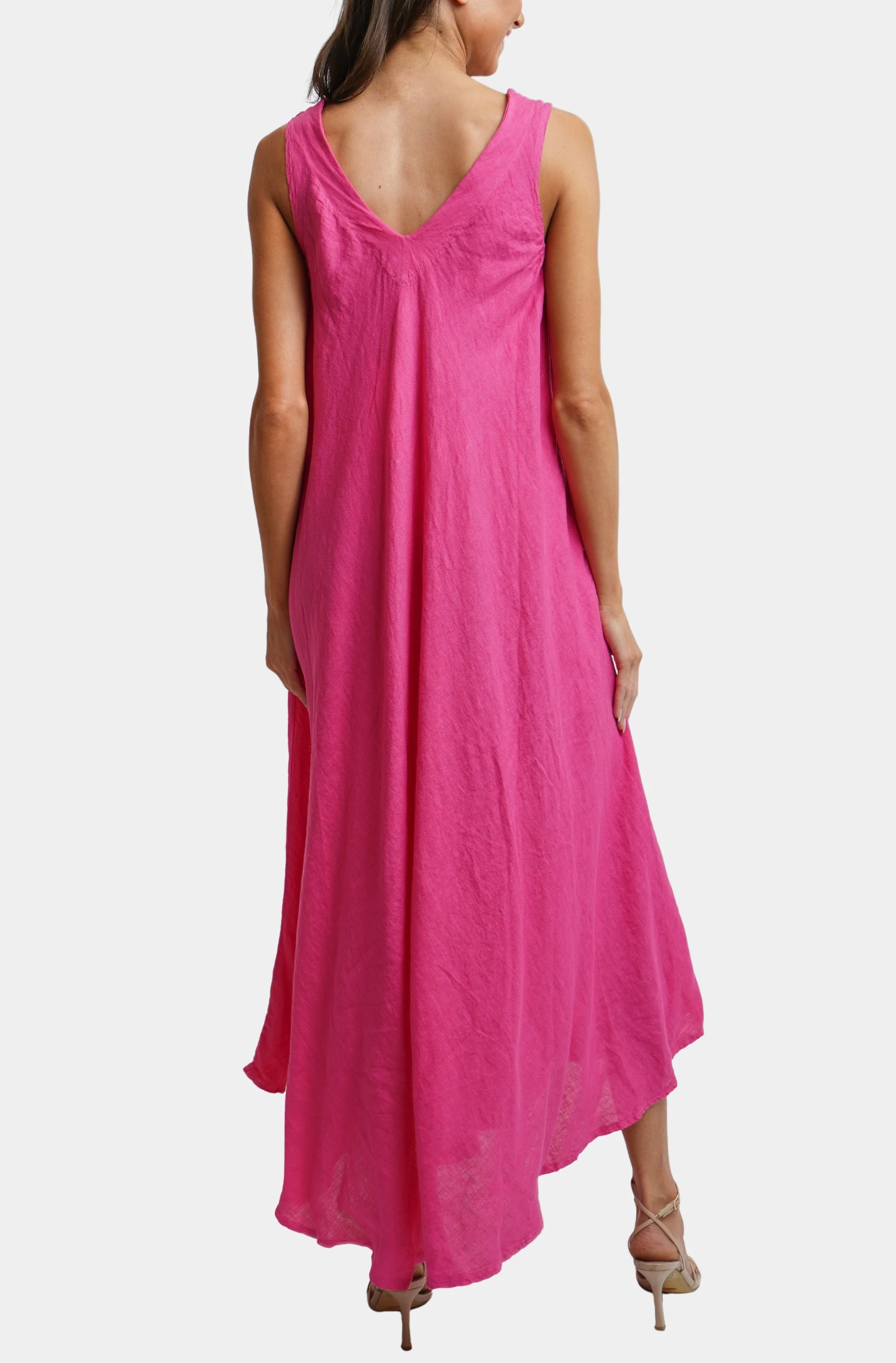 Linen V-Neck/Back Maxi Tank Dress With Pockets - Image 3