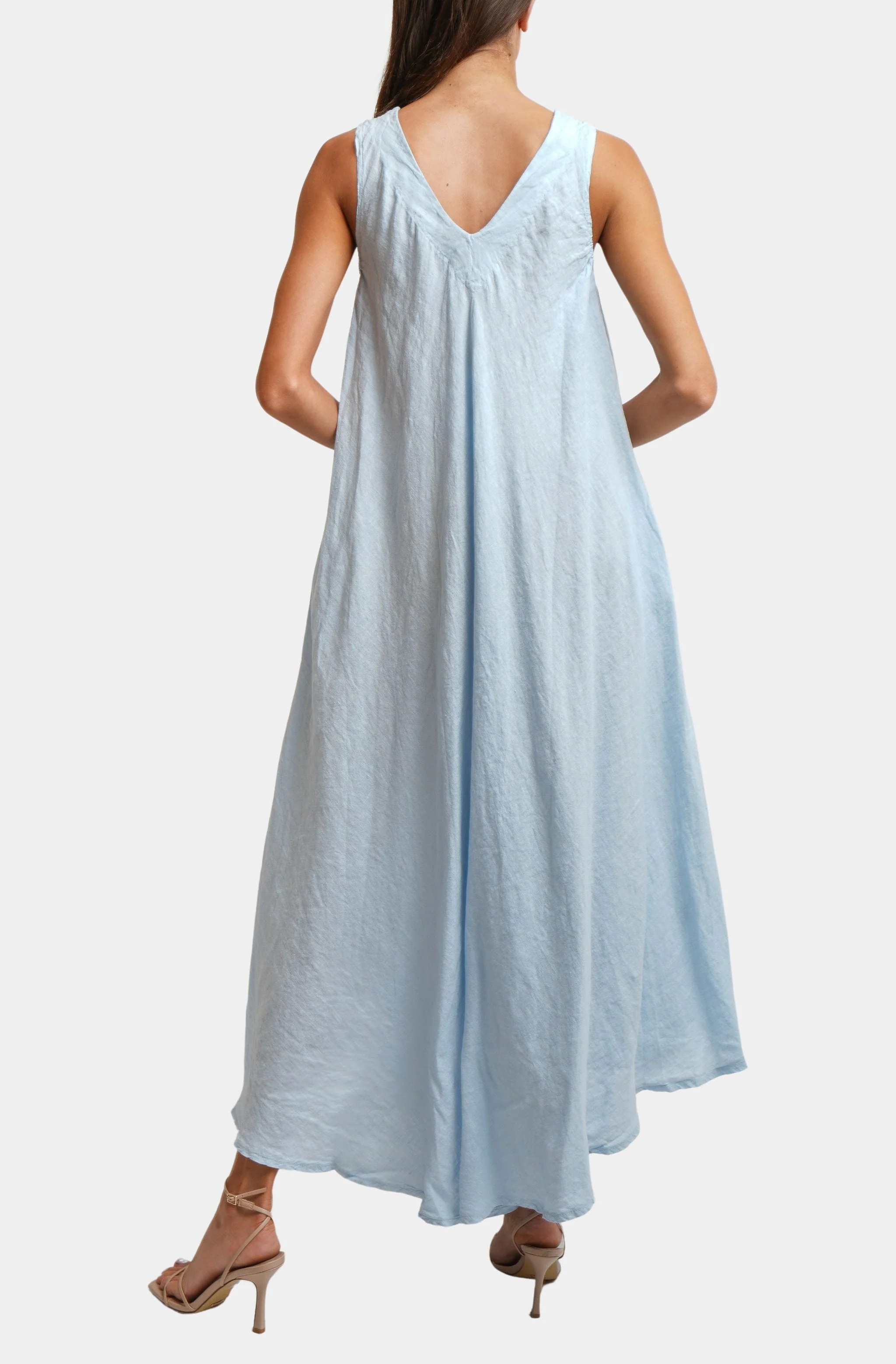 Linen V-Neck/Back Maxi Tank Dress With Pockets - Image 4