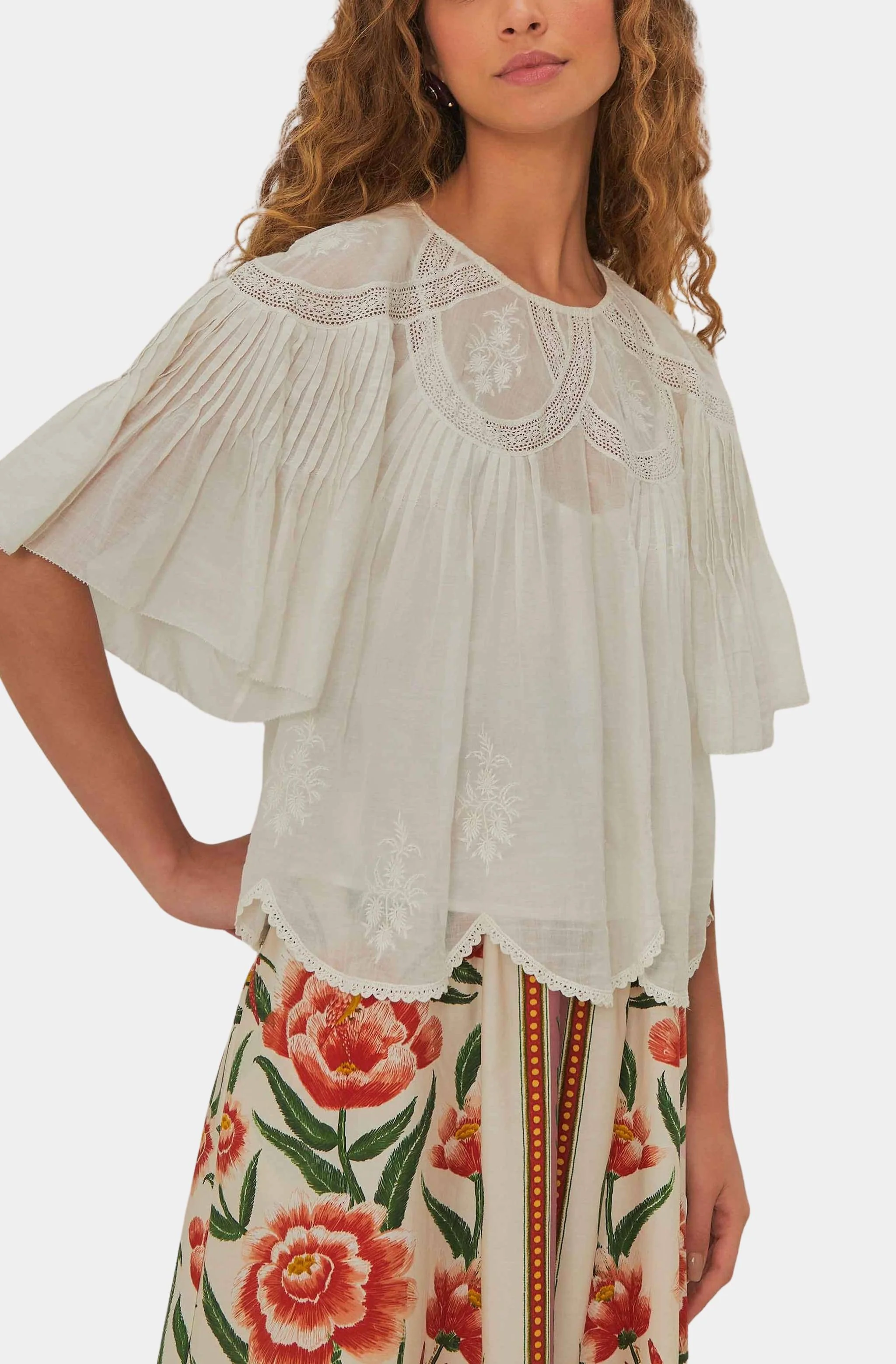 Off-White Embroidered Short Sleeve Blouse - Image 2