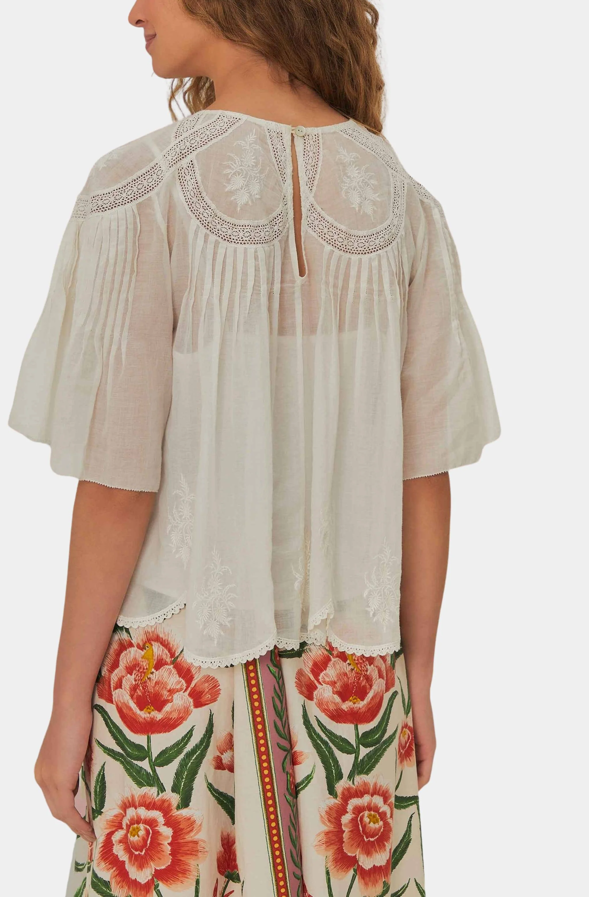 Off-White Embroidered Short Sleeve Blouse - Image 4