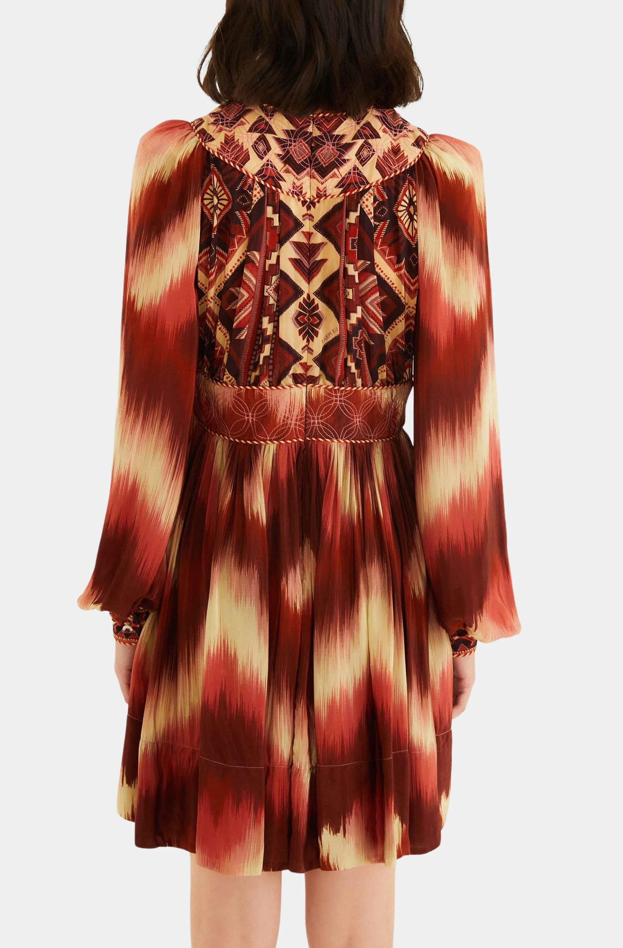 Amanda Stripes Tapestry Red Matelasse Long Sleeve Dress - Image 4
