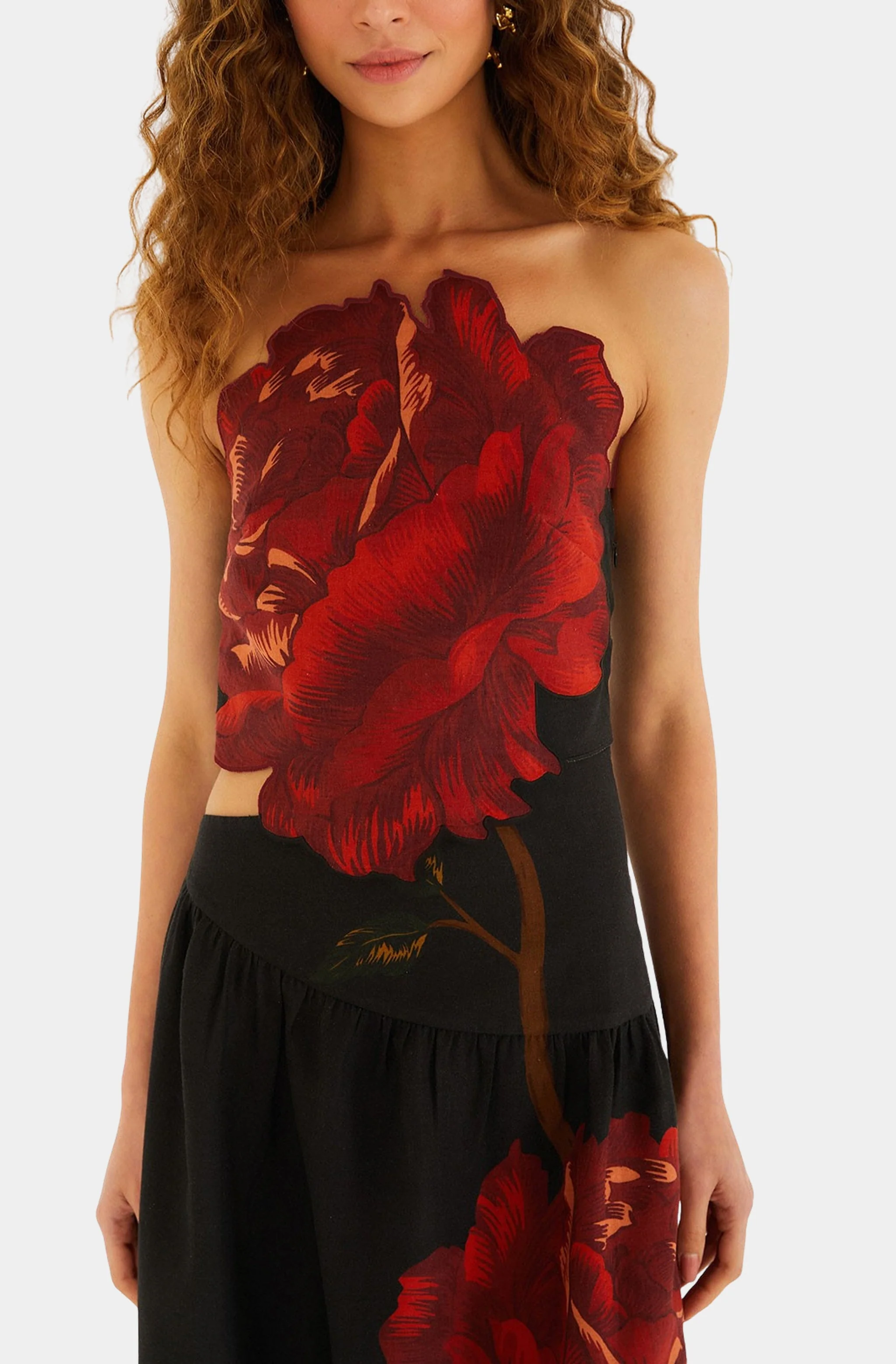 Rosalia Placed Black Artisanal Strapless Midi Dress - Image 3