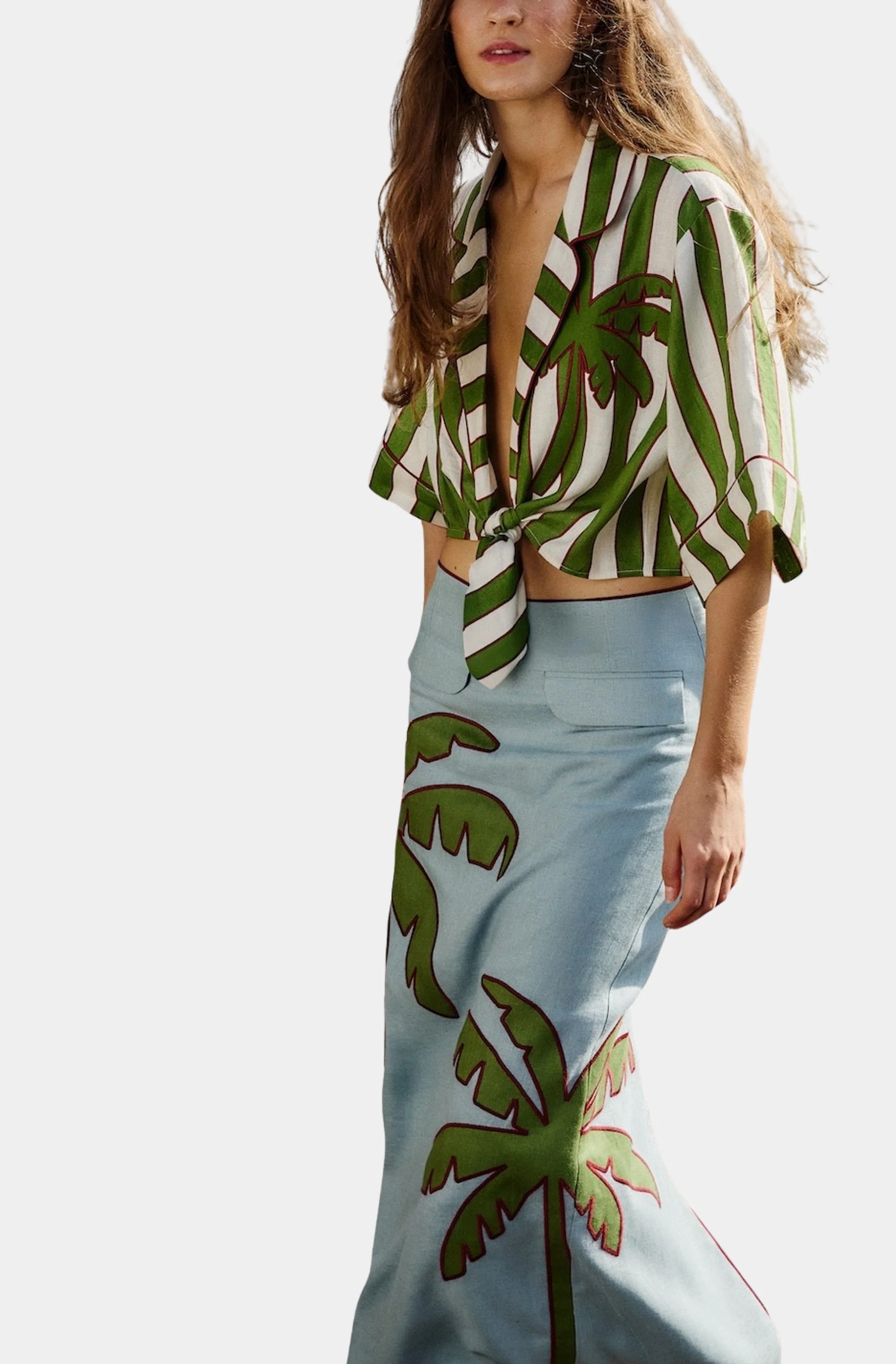 Spring Stripes Green Short Sleeve Crop Top - Image 2
