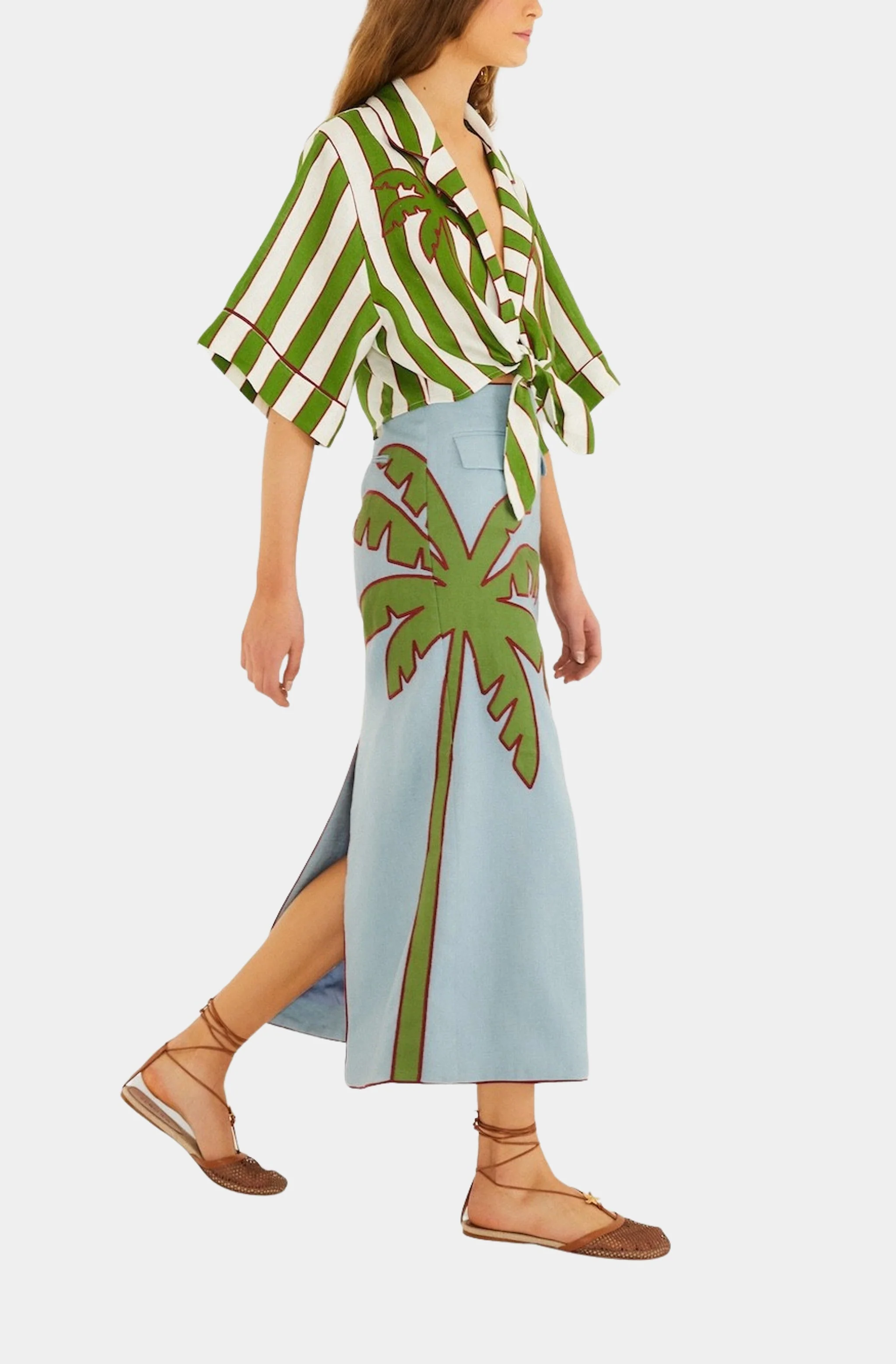 Spring Stripes Green Short Sleeve Crop Top - Image 3