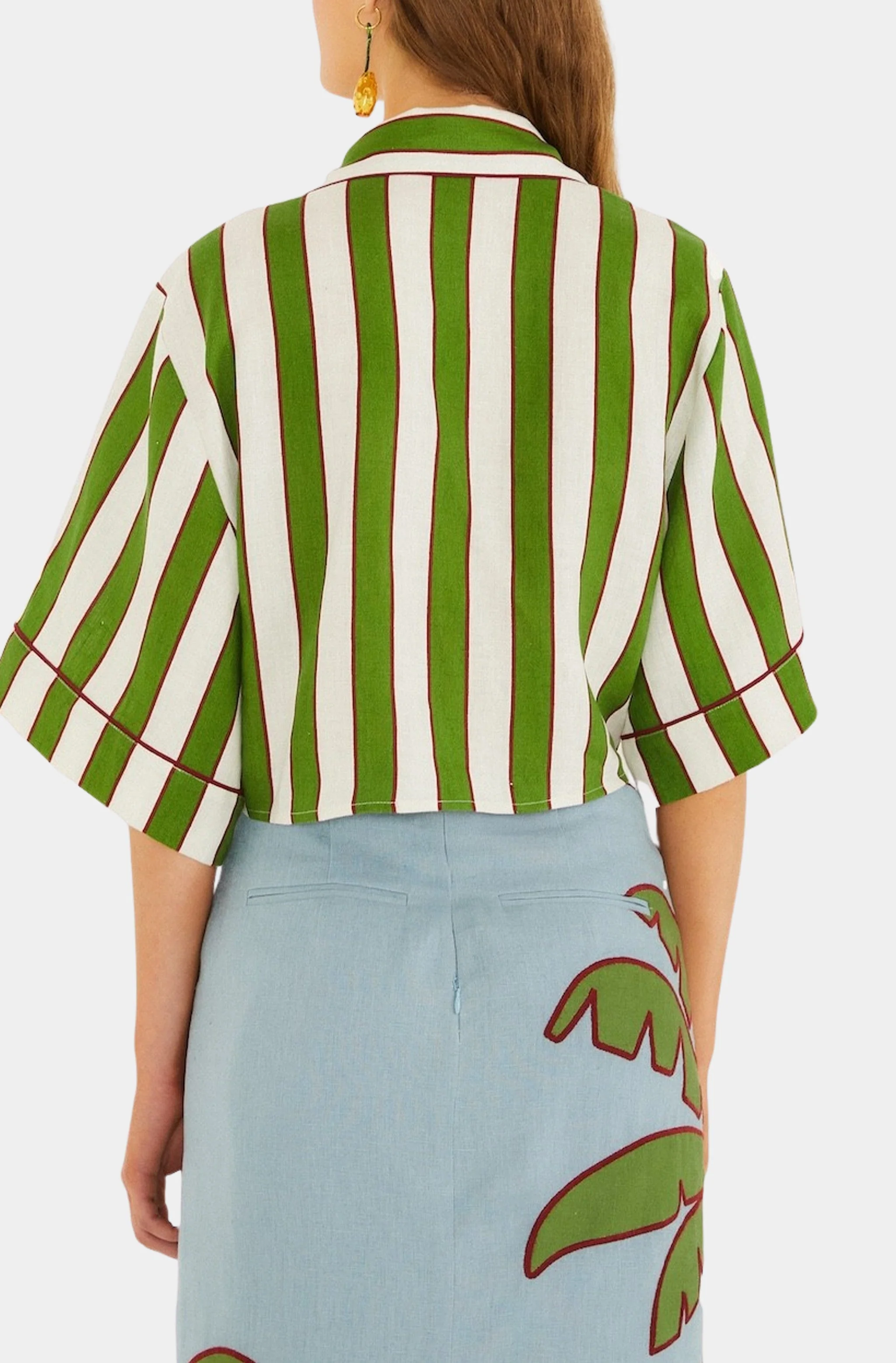 Spring Stripes Green Short Sleeve Crop Top - Image 4