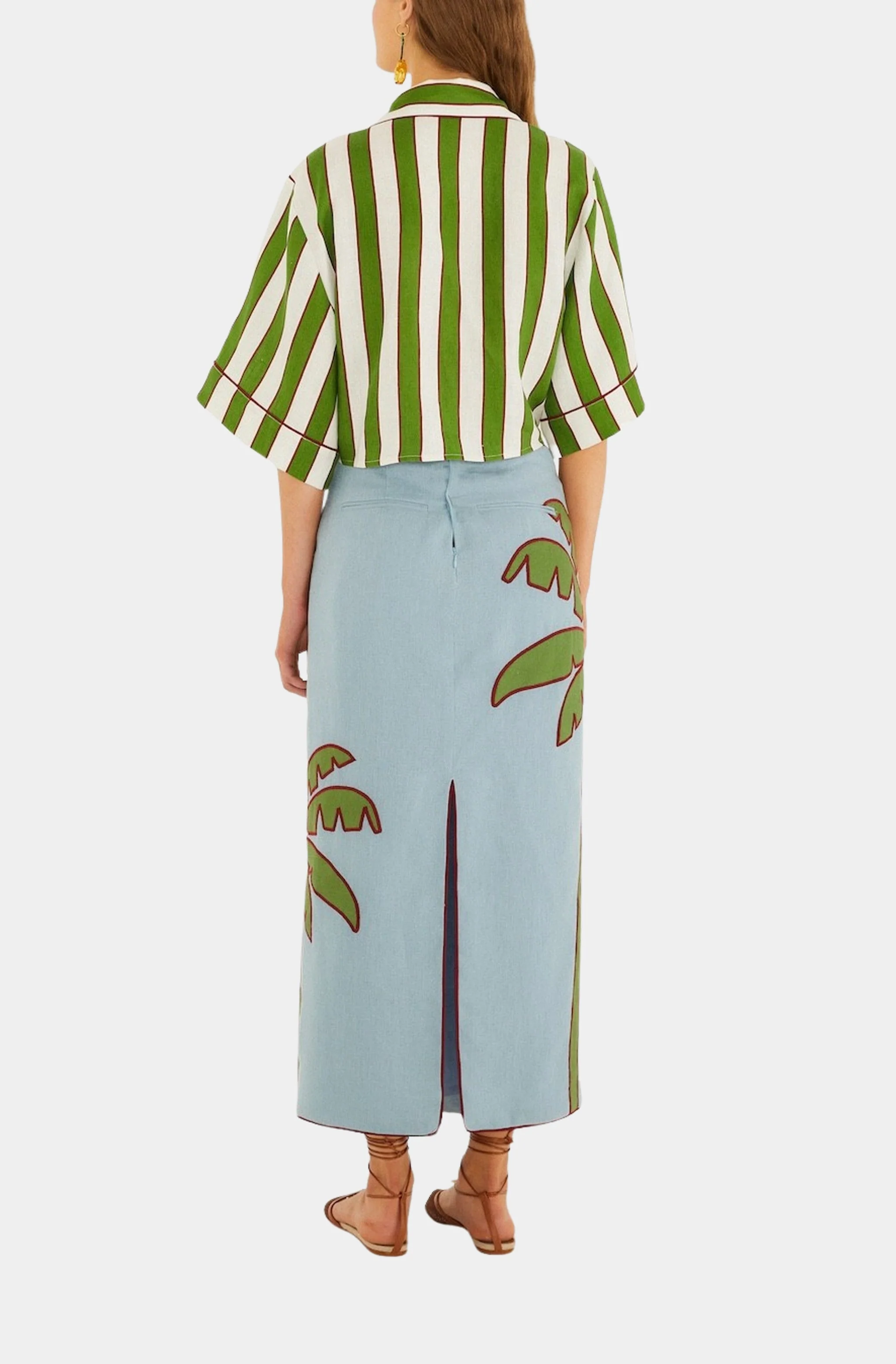 Blue Embroidered Palm Tree Maxi Skirt - Image 3