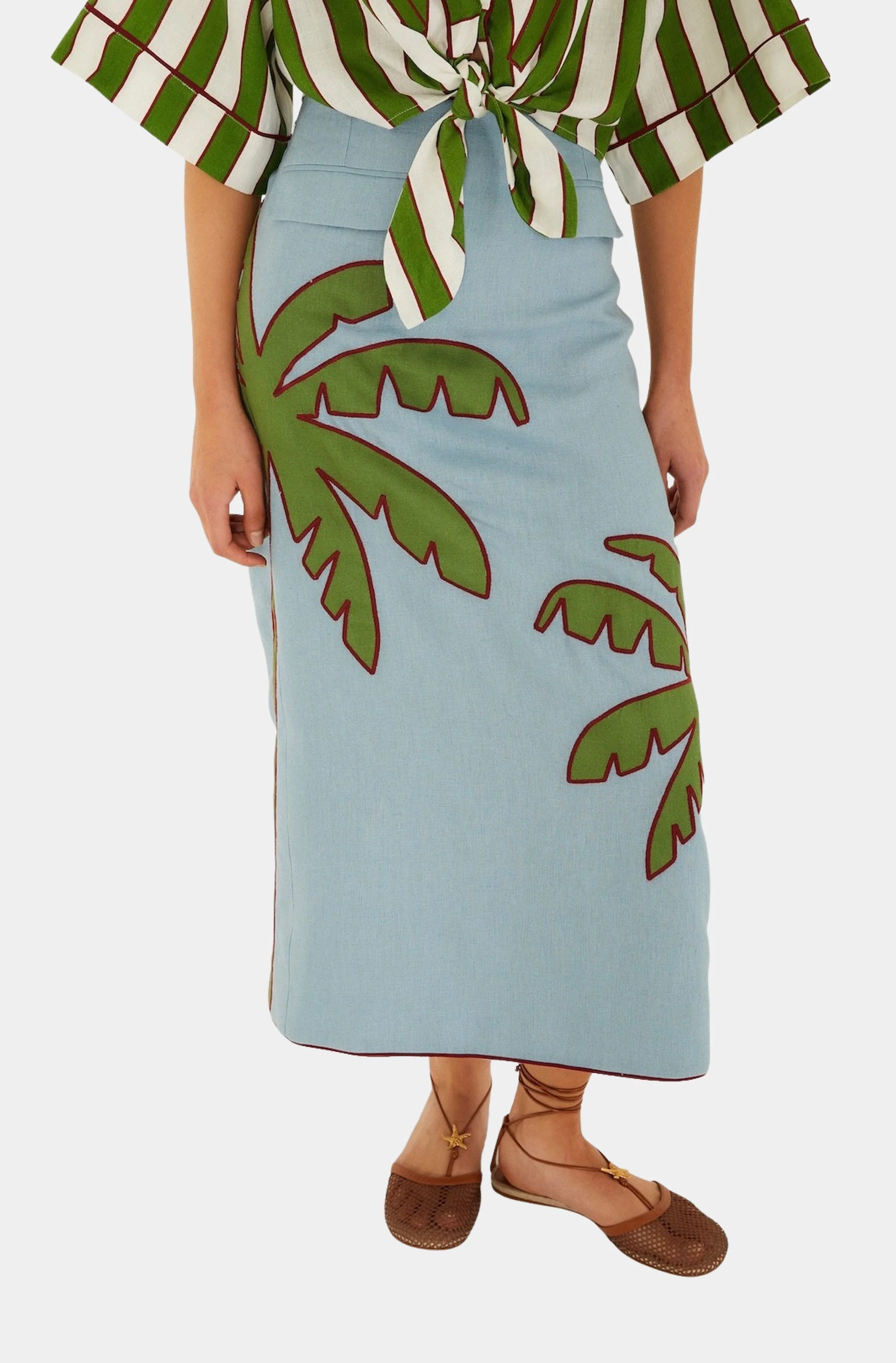 Blue Embroidered Palm Tree Maxi Skirt - Image 4