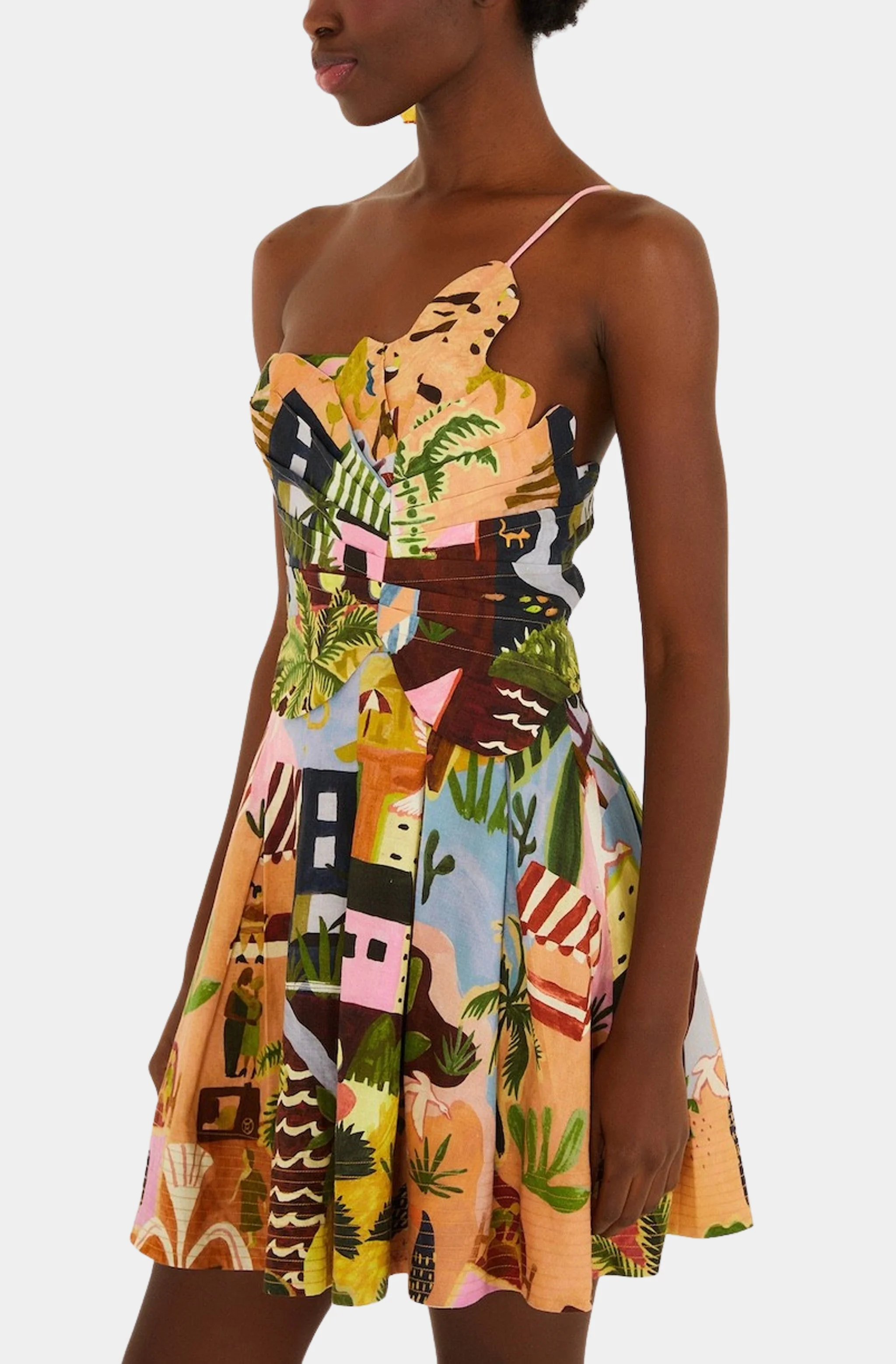 Tropical Painting Multicolor Mini Dress - Image 2