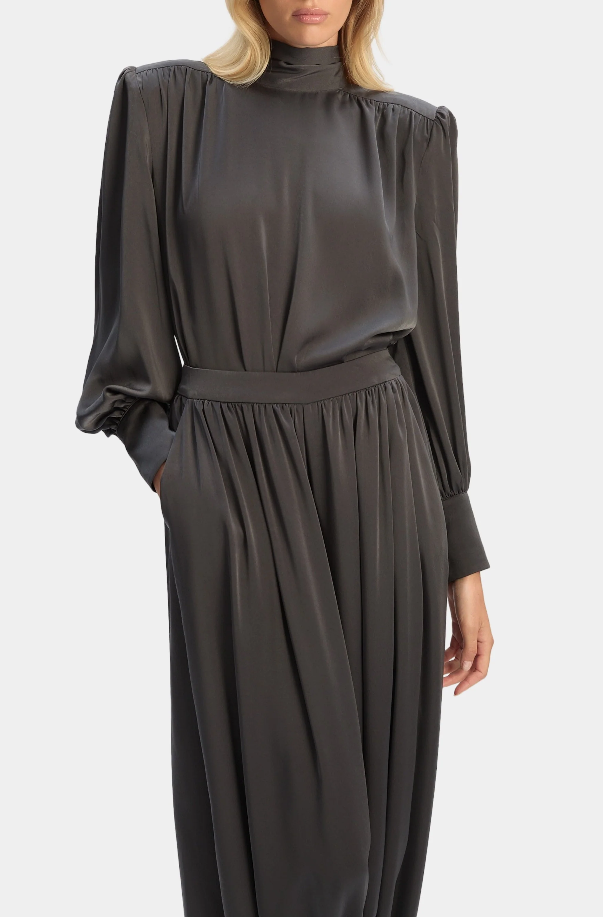 Revana Satin Tie Neck Blouse - Image 2