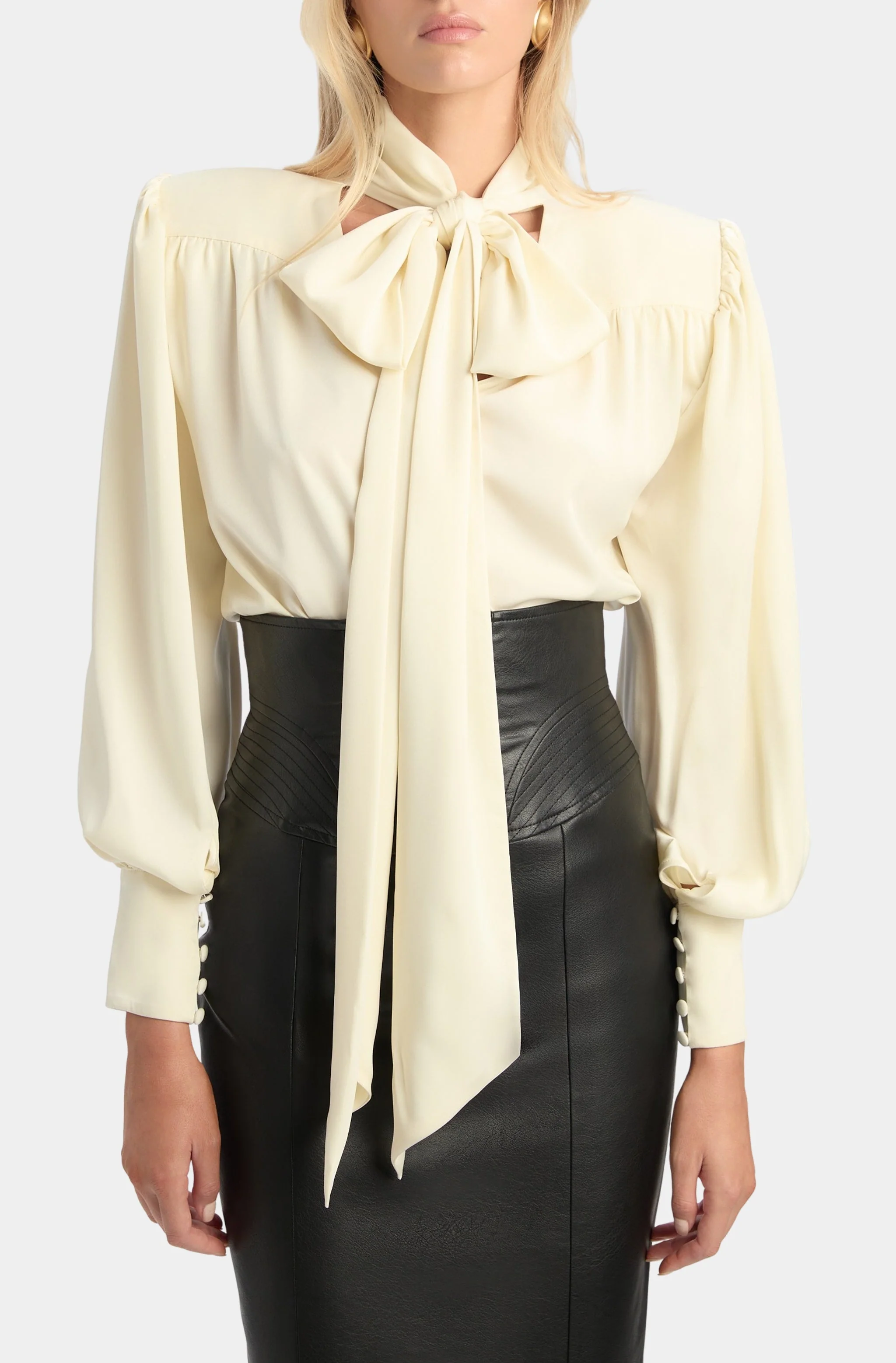 Revana Satin Tie Neck Blouse