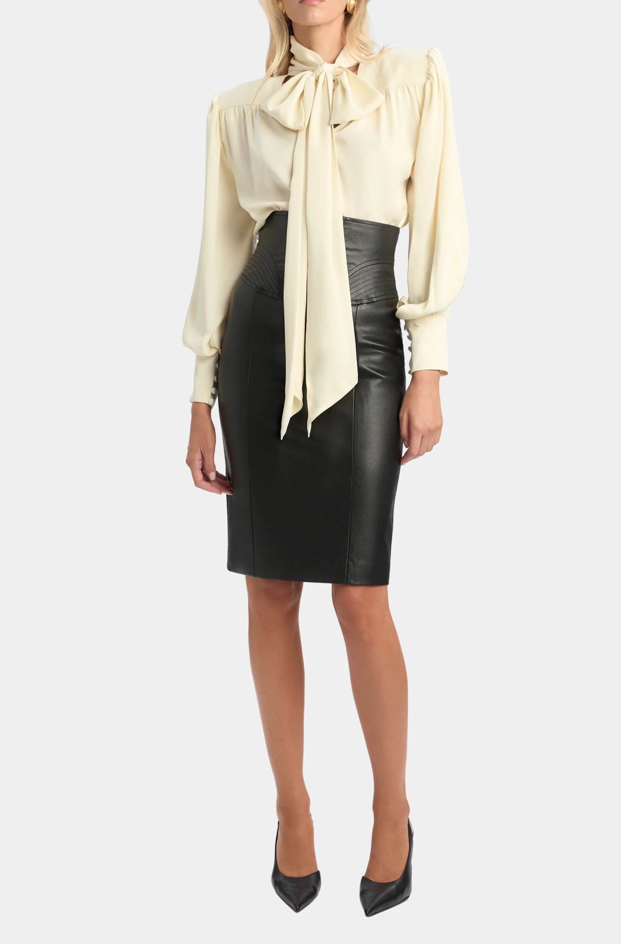Revana Satin Tie Neck Blouse - Image 2