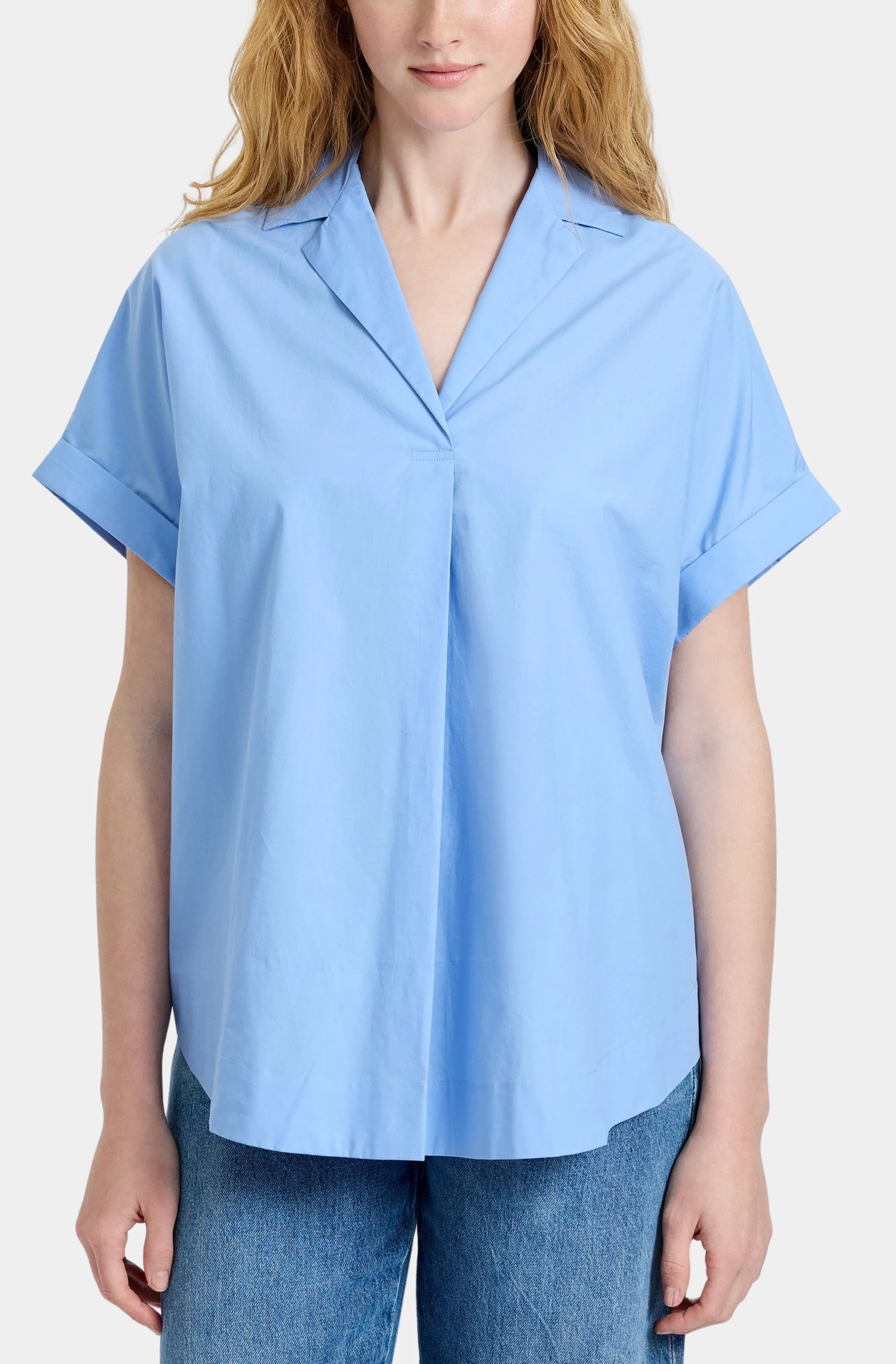 Poplin Collar Short Sleeve Pullover
