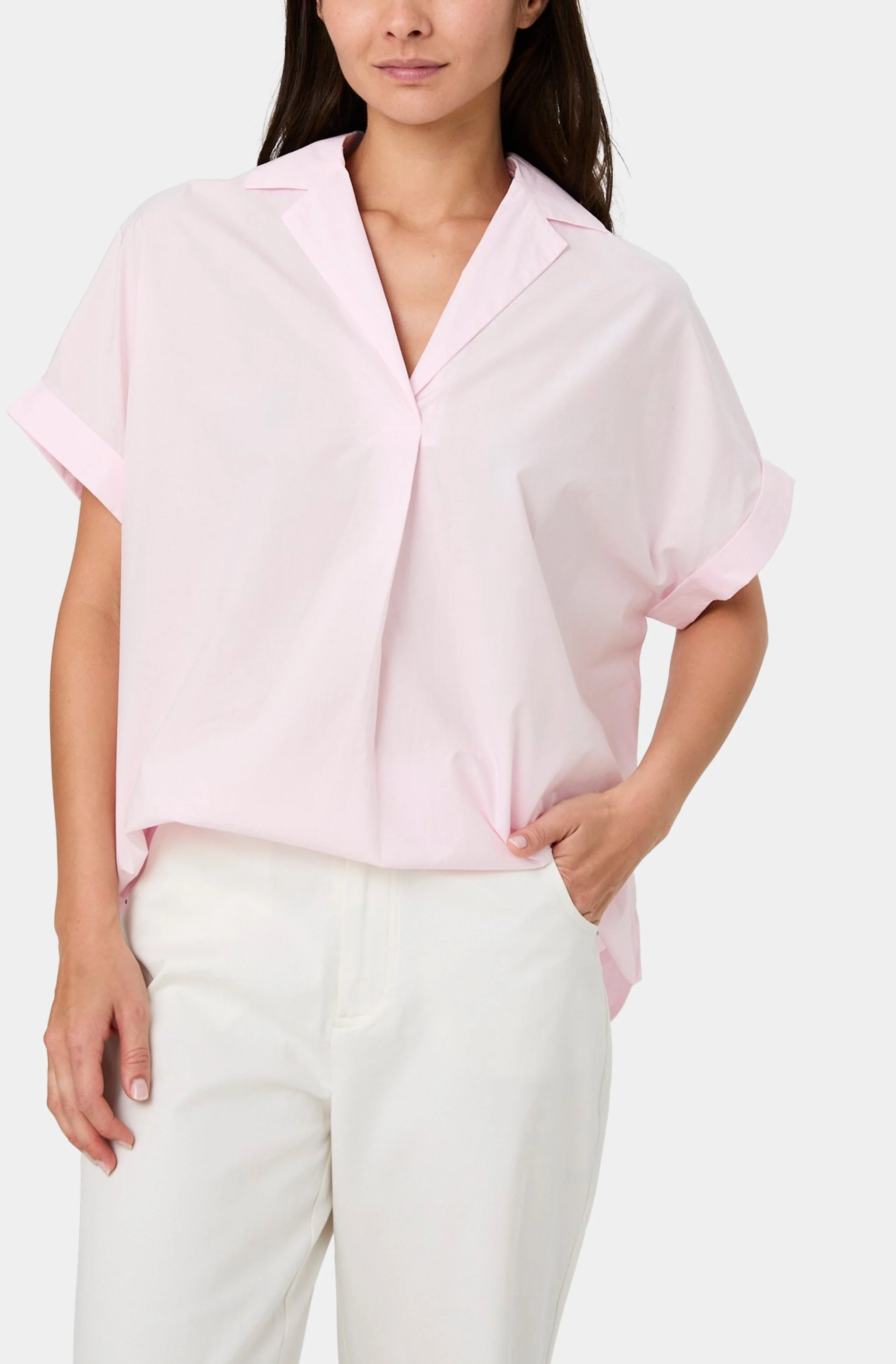 Poplin Collar Short Sleeve Pullover