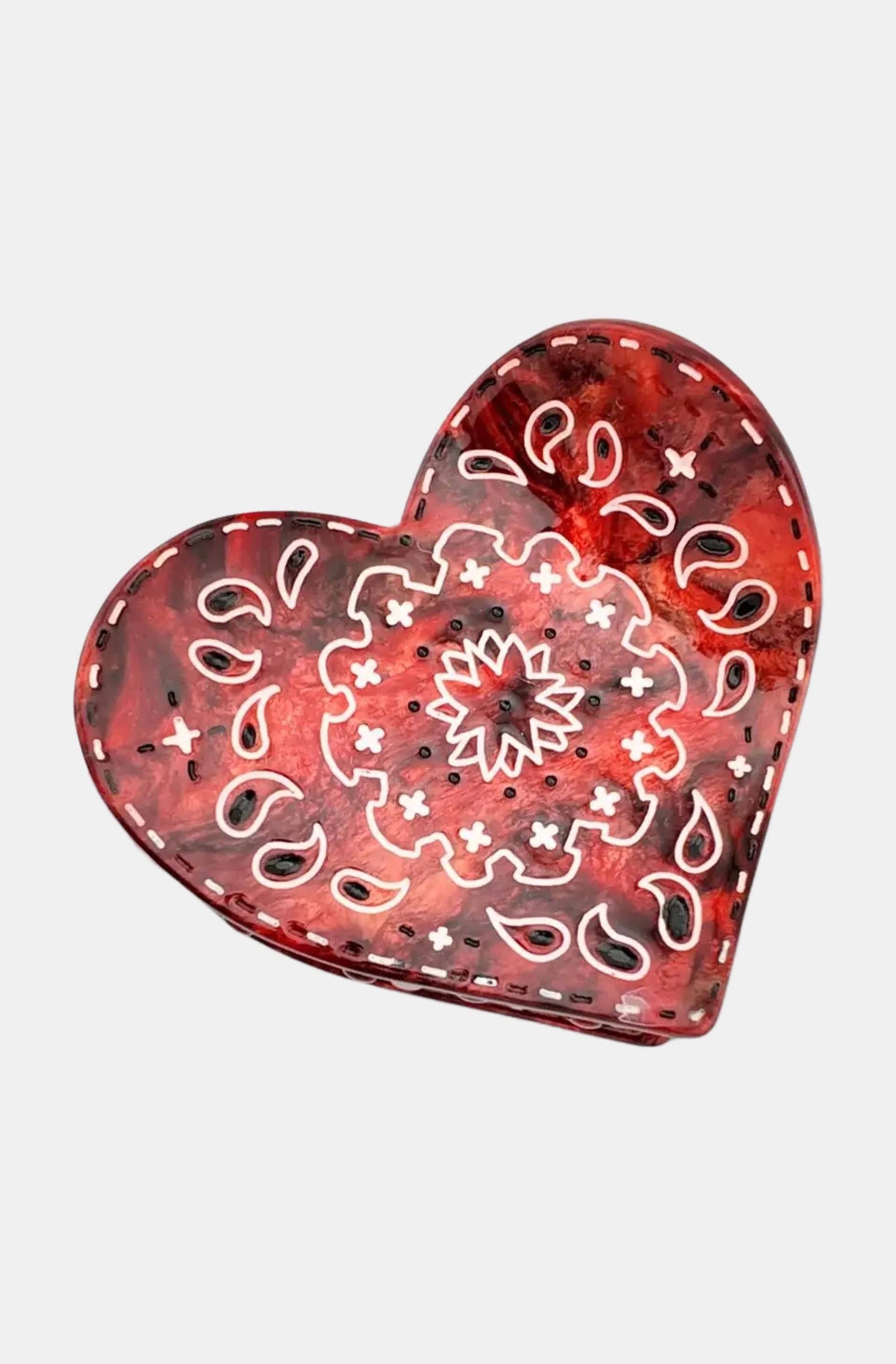 Hand-painted Paisley Heart Hair Claw Clip