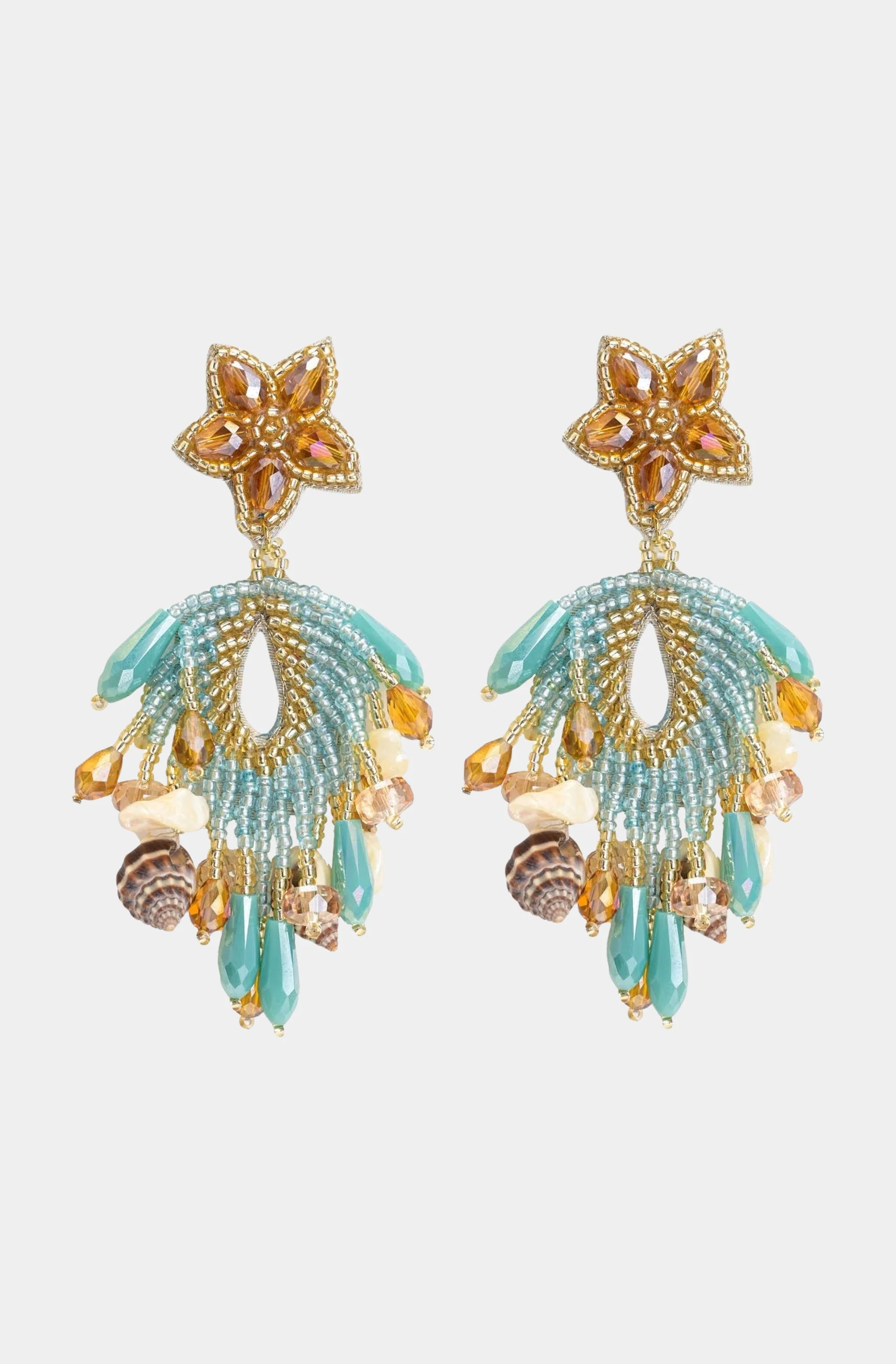 Aqua Beaded Shell Earrings