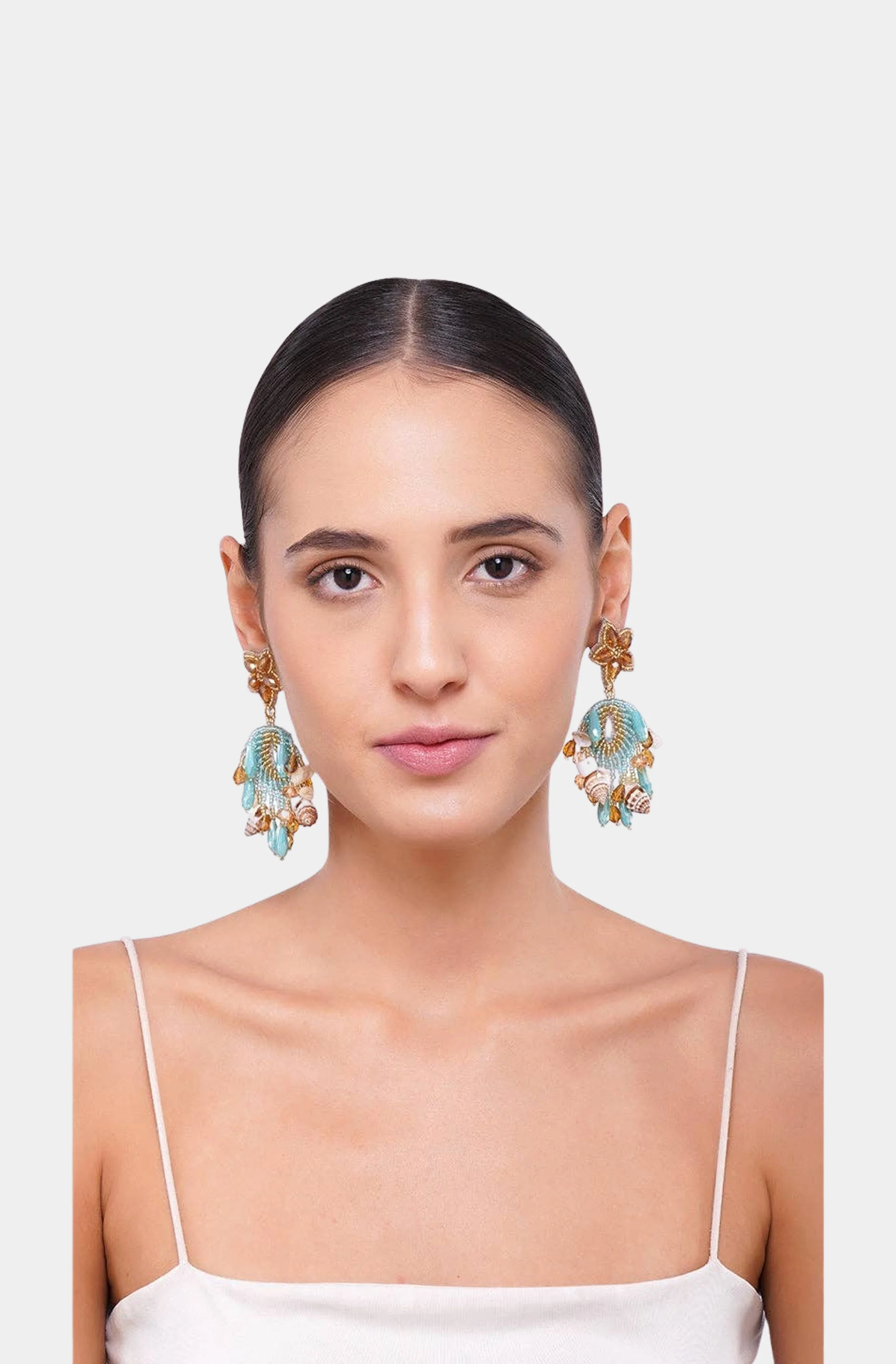 Aqua Beaded Shell Earrings - Image 4