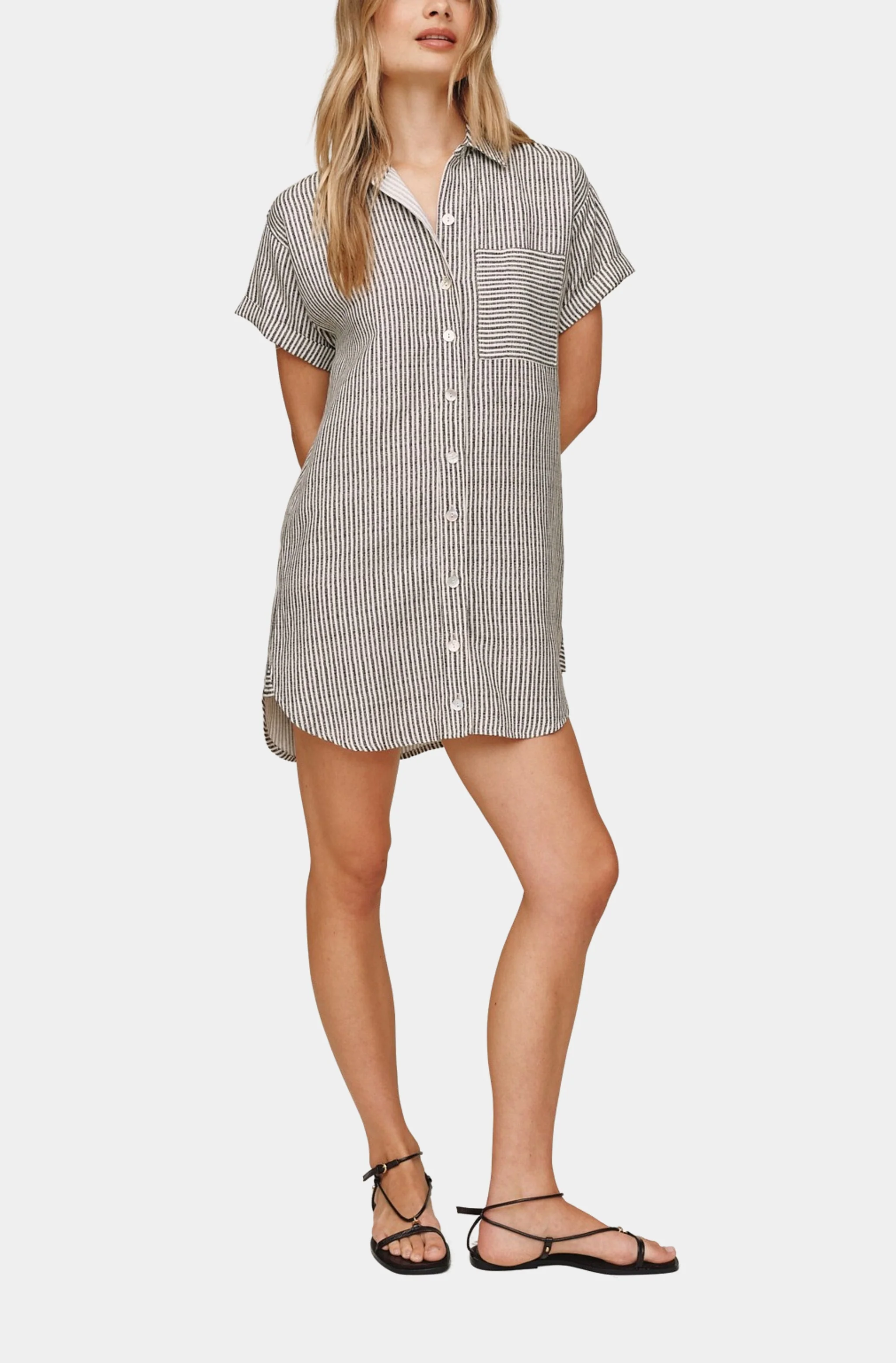 Roll Sleeve Pocket Shirt Dress
