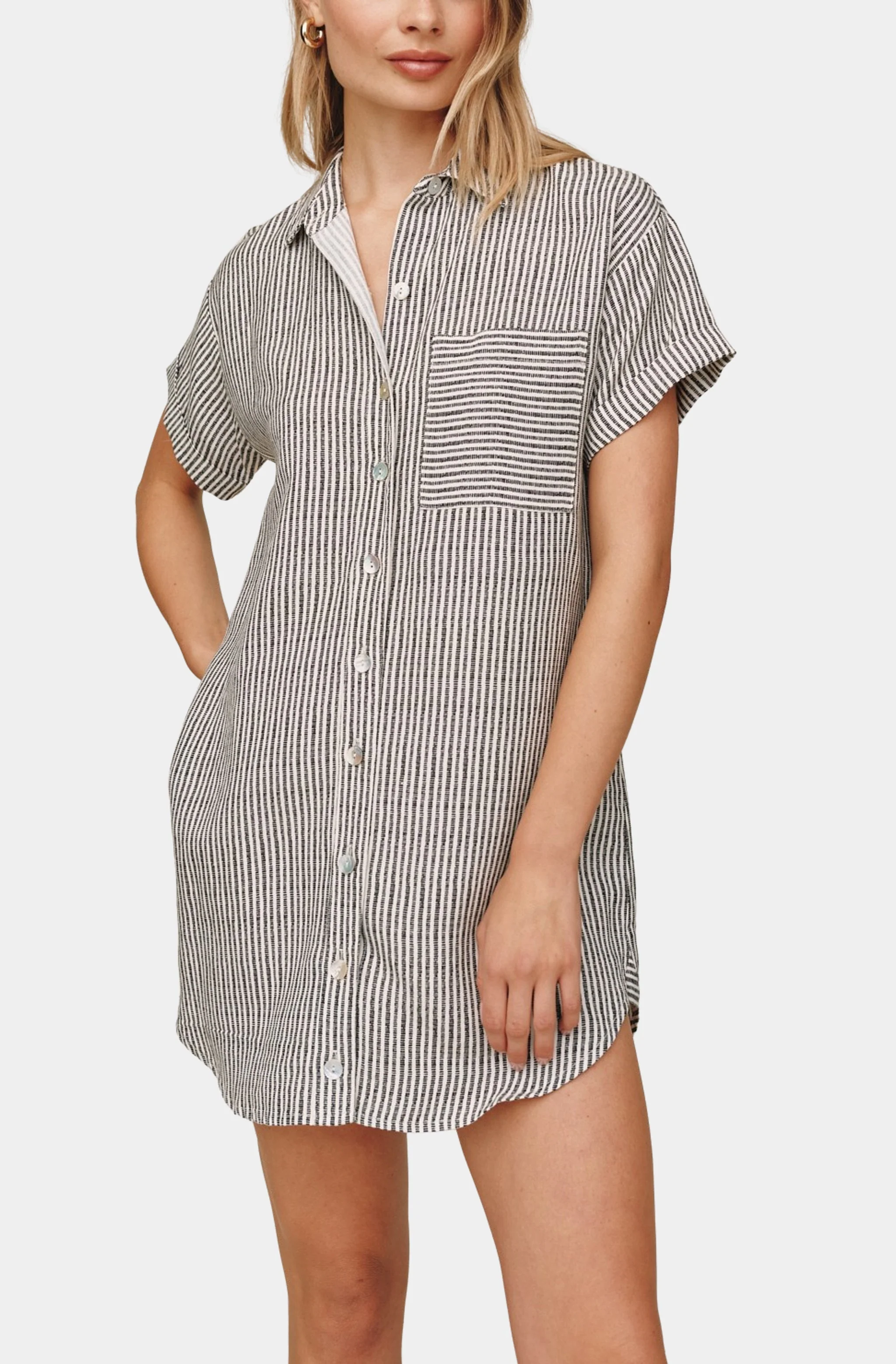 Roll Sleeve Pocket Shirt Dress - Image 2
