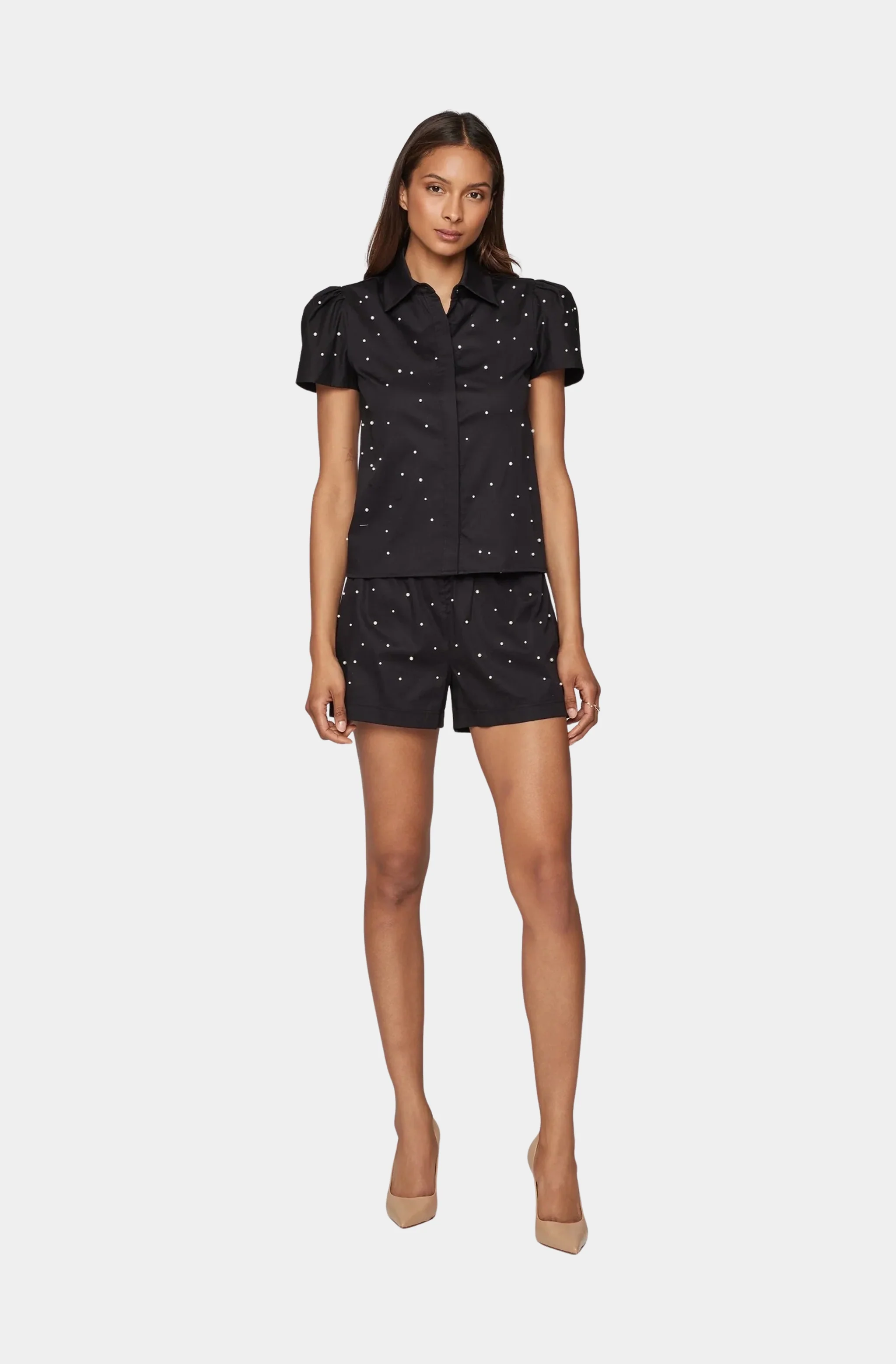 Betty Pearl Embellished Poplin Shorts - Image 4