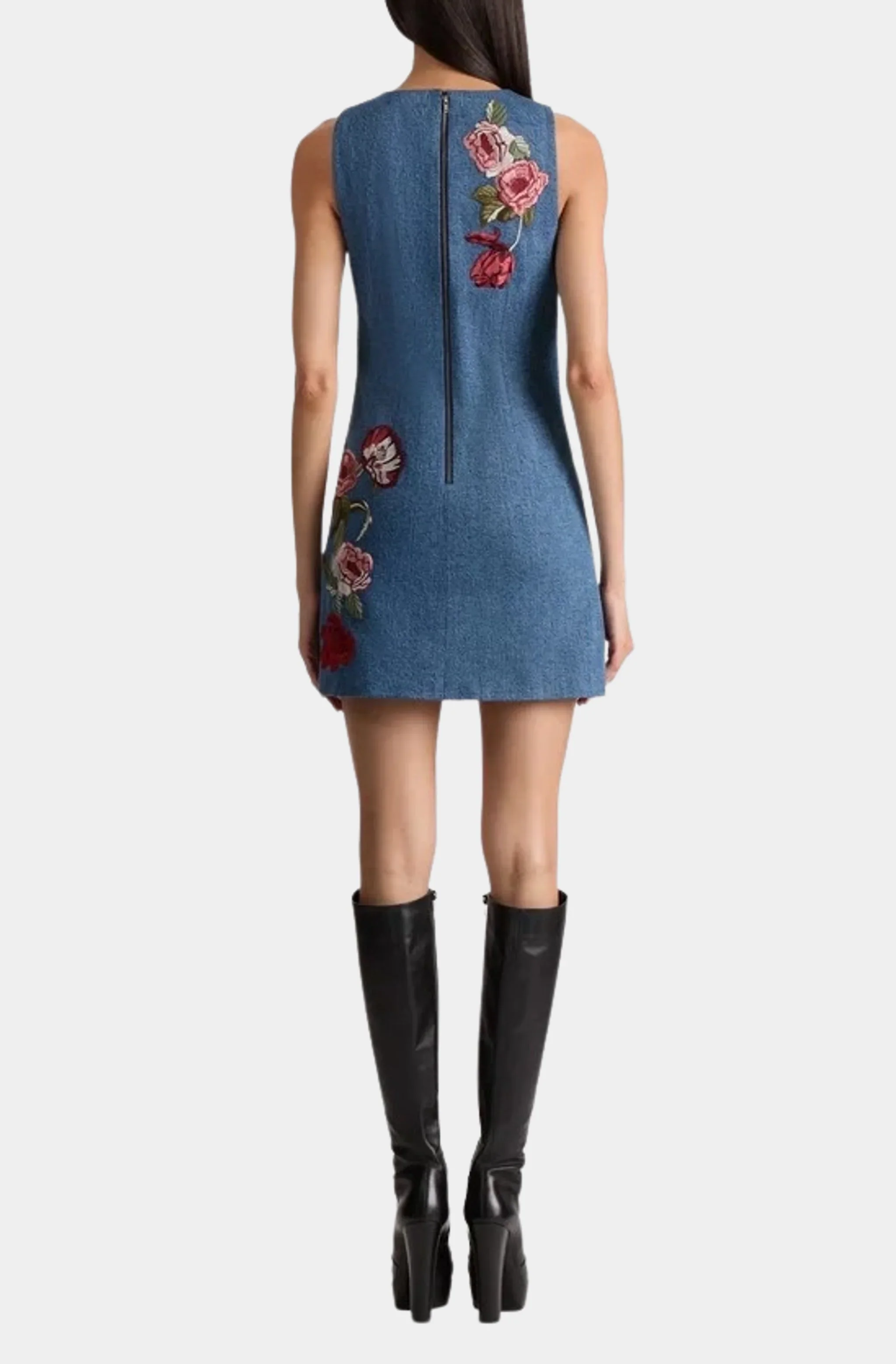 Cade Embroidered Sleeveless Shift Denim Mini Dress - Image 4