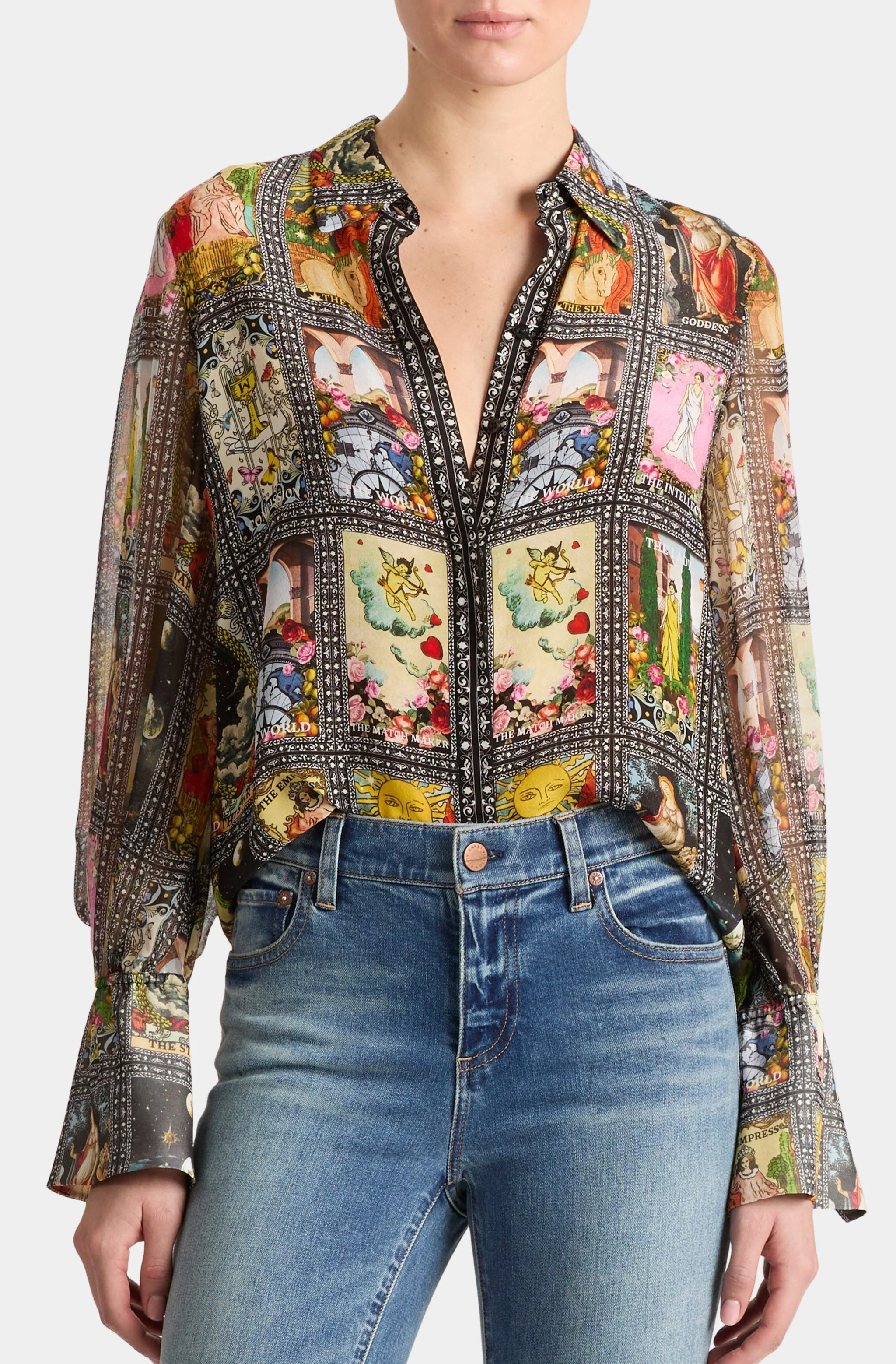 Wan Slit Cuff Button Down Blouse