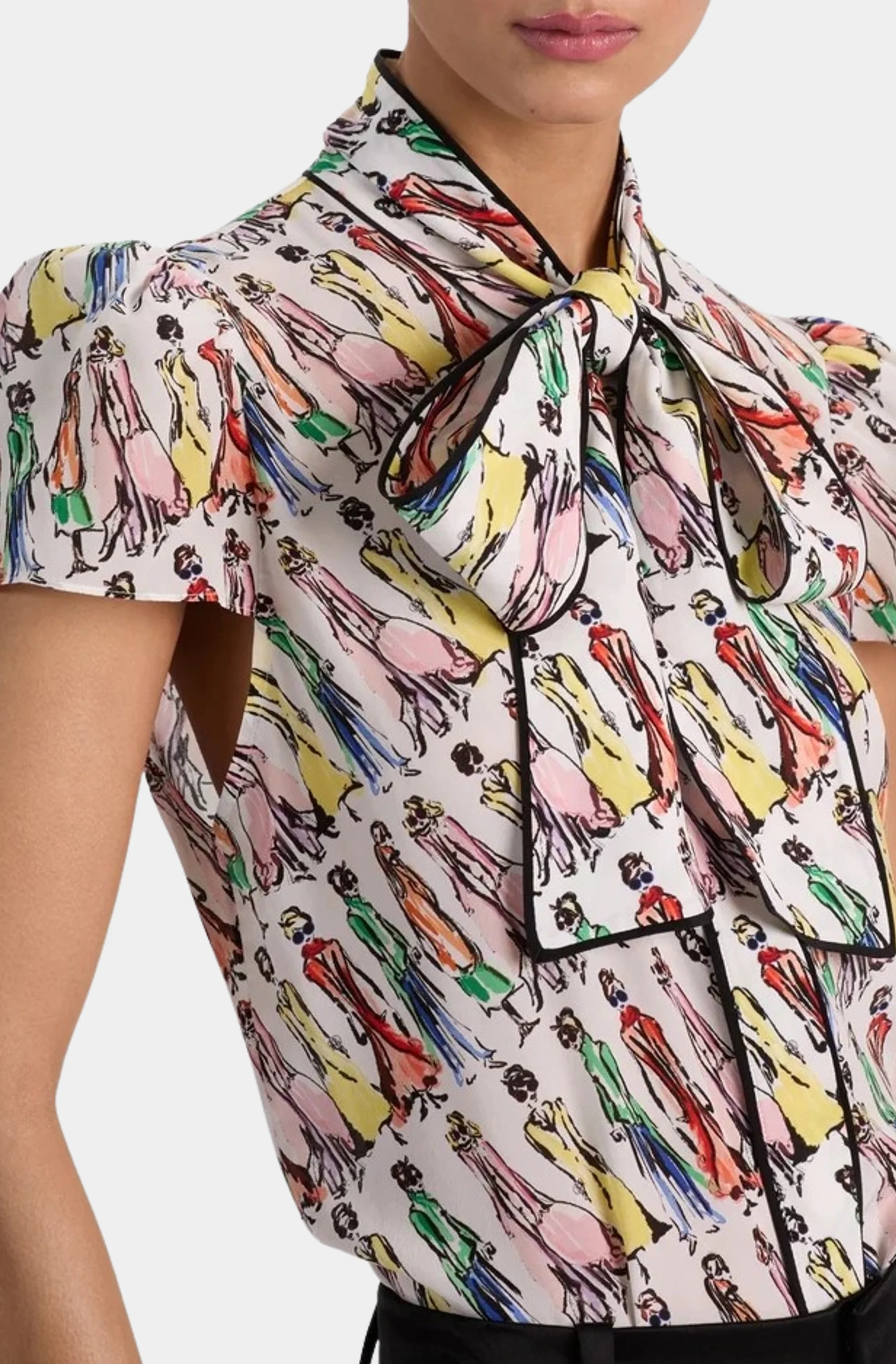 Jeannie Staceface Piped Bow Collar Cap Sleeve Button Down - Image 2