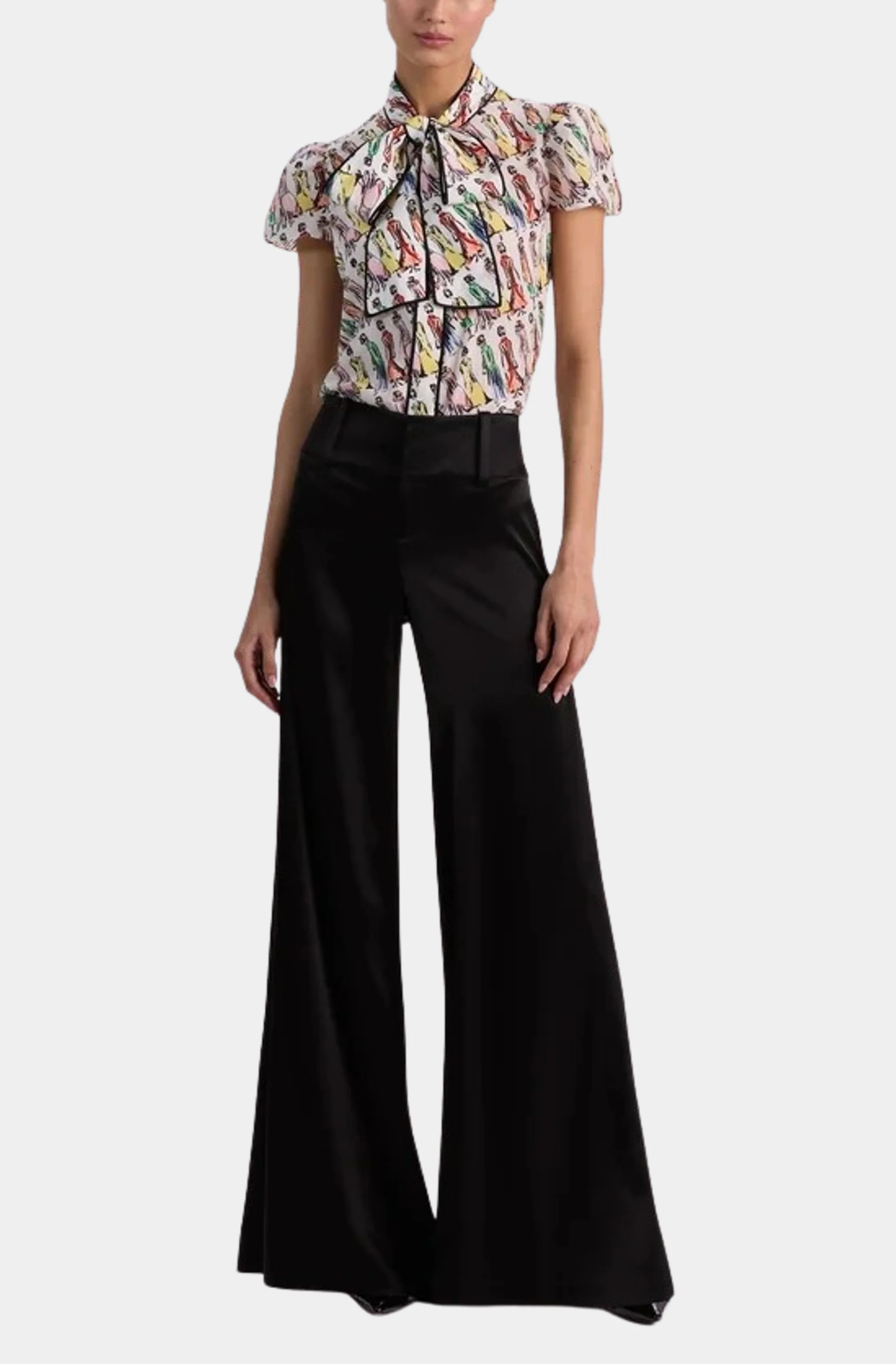 Jeannie Staceface Piped Bow Collar Cap Sleeve Button Down - Image 3