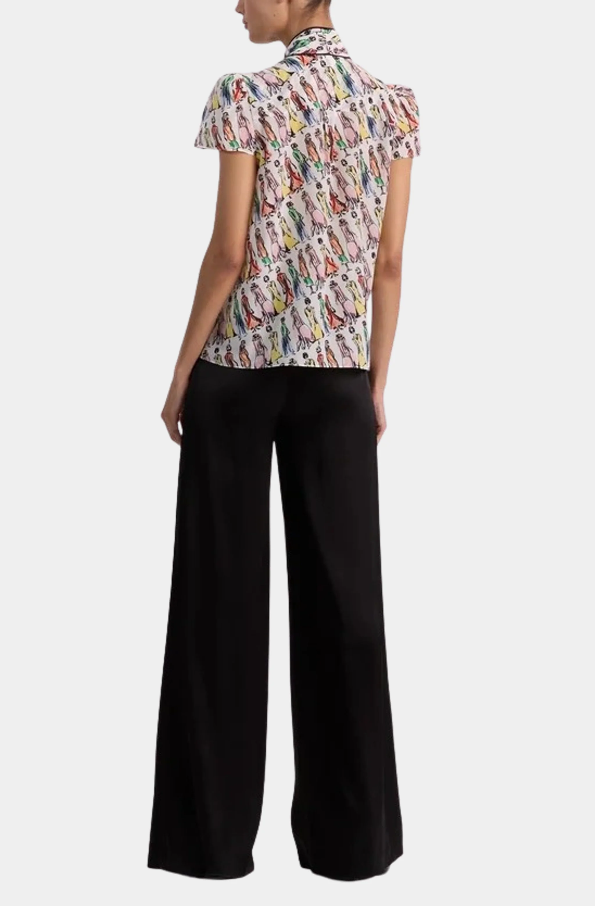 Jeannie Staceface Piped Bow Collar Cap Sleeve Button Down - Image 4
