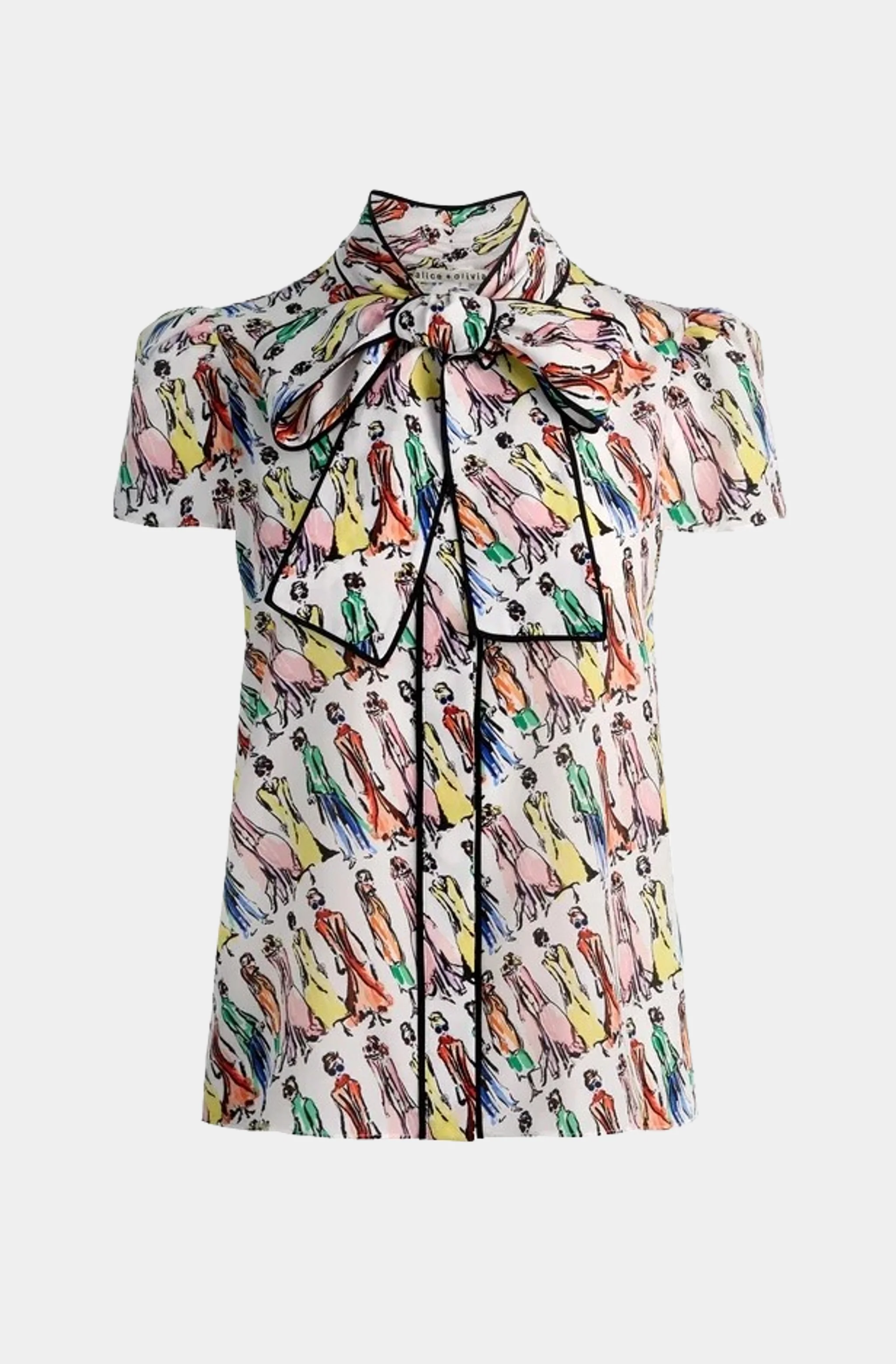 Jeannie Staceface Piped Bow Collar Cap Sleeve Button Down - Image 5
