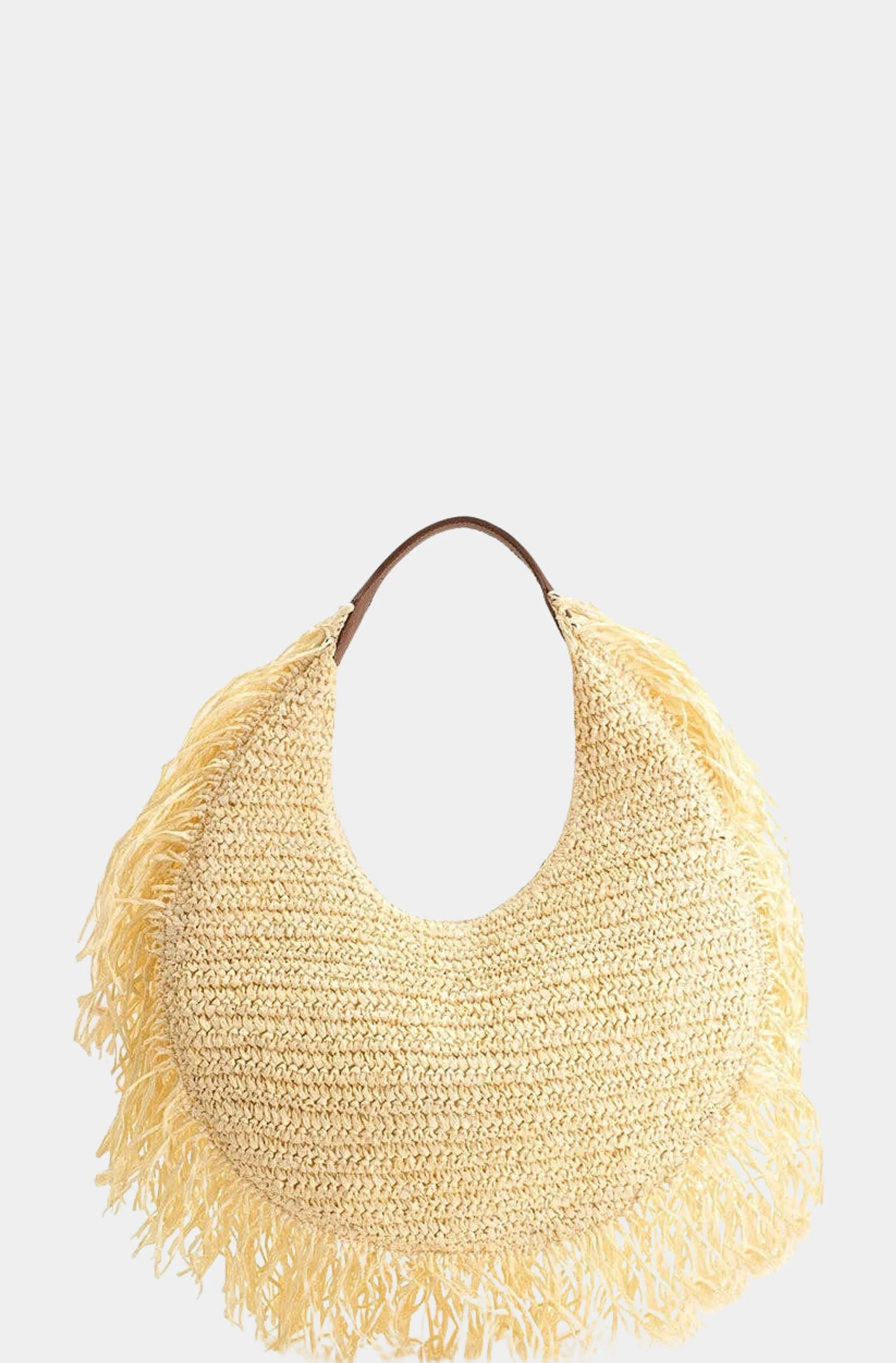 Raffia Fringe Crescent Bag