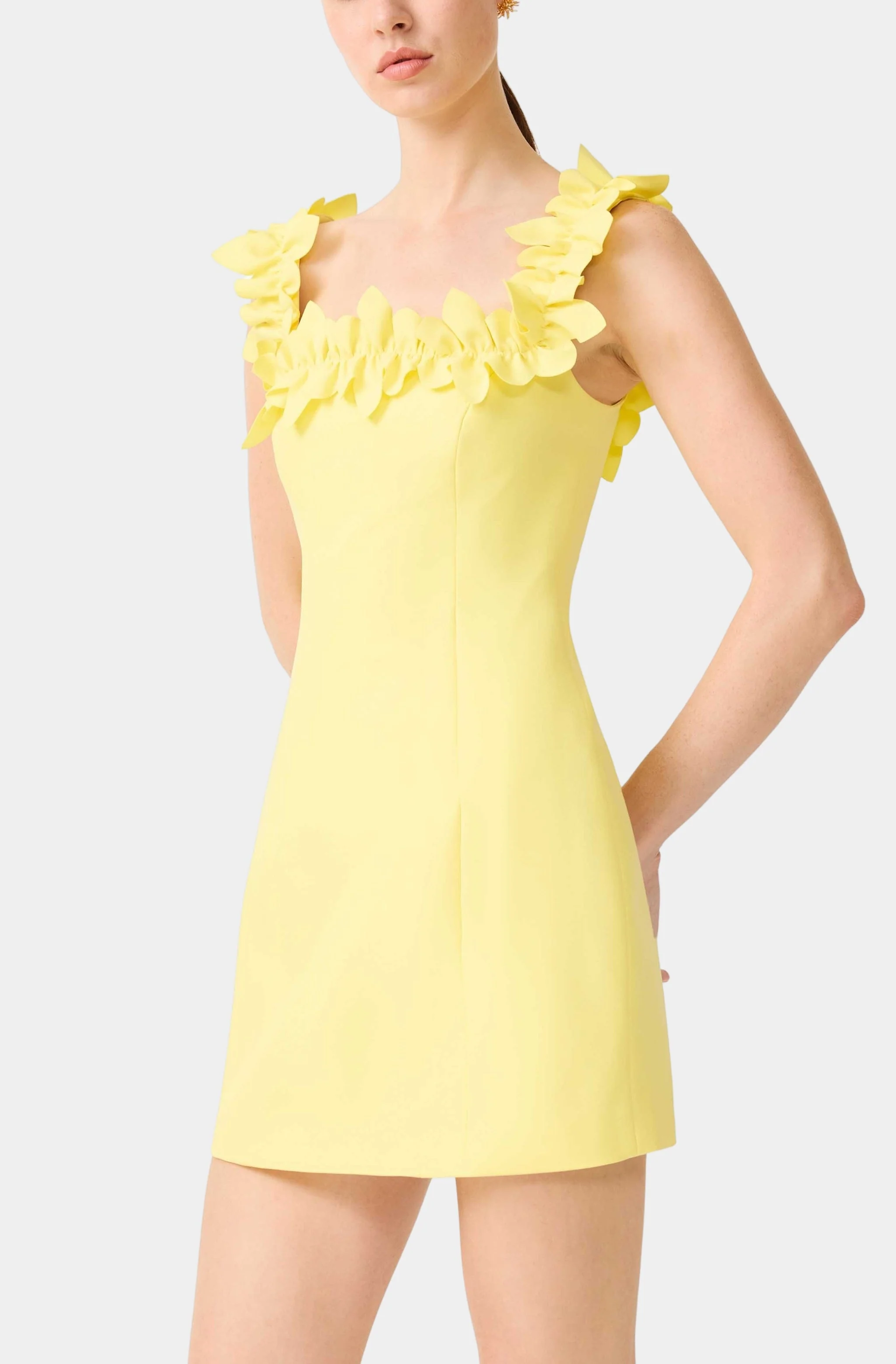 Cara Square Neck Mini Dress In Yellow - Image 2
