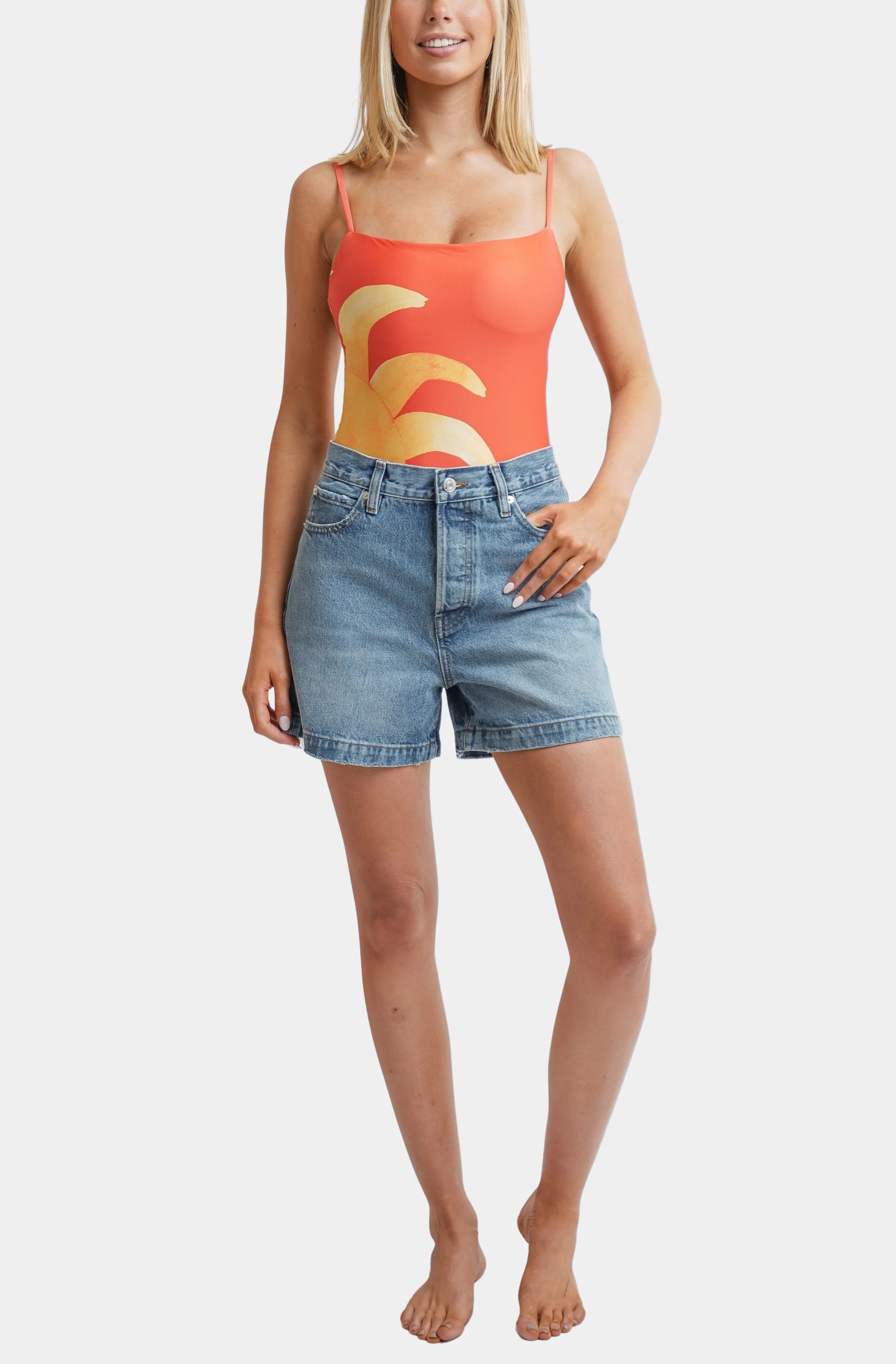 Straight Neck One Piece Swimsuit - Image 6