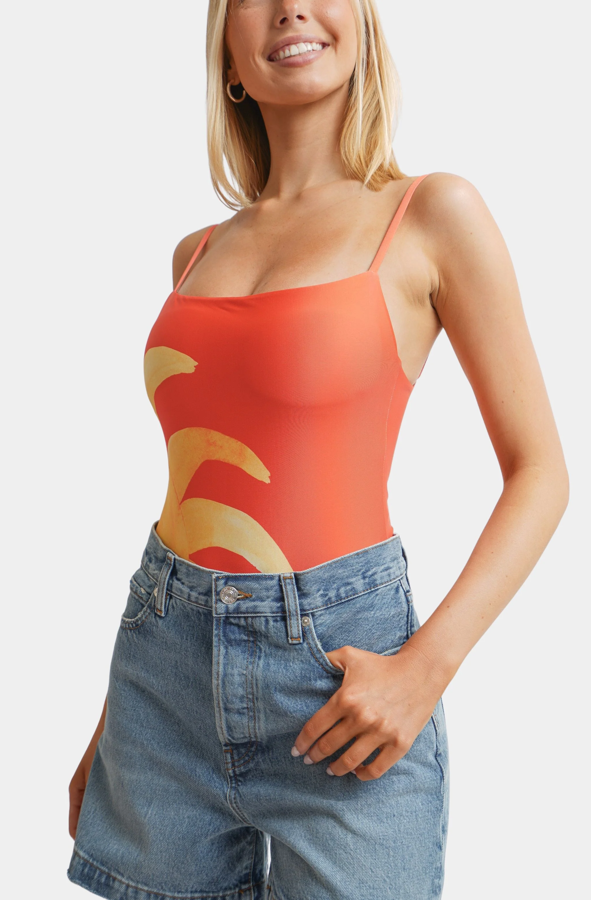 Straight Neck One Piece Swimsuit - Image 7